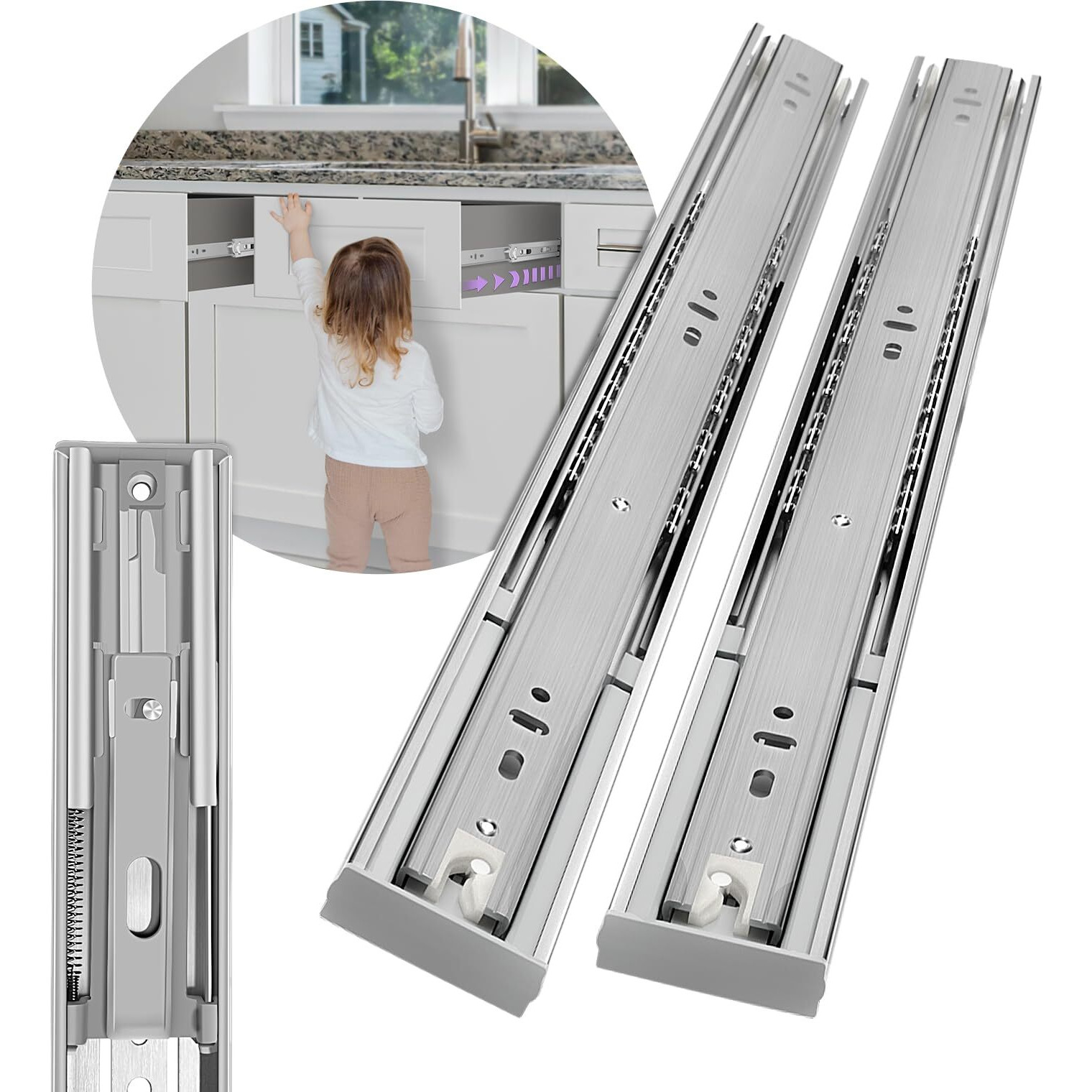 Baidice 1 Pair Soft Close Stainless Steel Full Extension 12 14 16 18 20 22 24 Inch Drawer Hardware Slides 100 Lb Load Capacity Side Mount Ball Bearing Self Close Kitchen Cabinet Rails Dresser Runners