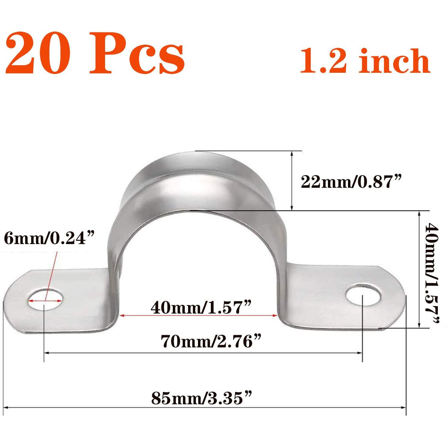 Sdy 20 Pcs 1.2"" Stainless Steel Pipe Strap  U Bracket  Heavy Duty Pipe Clamp (40Mm)