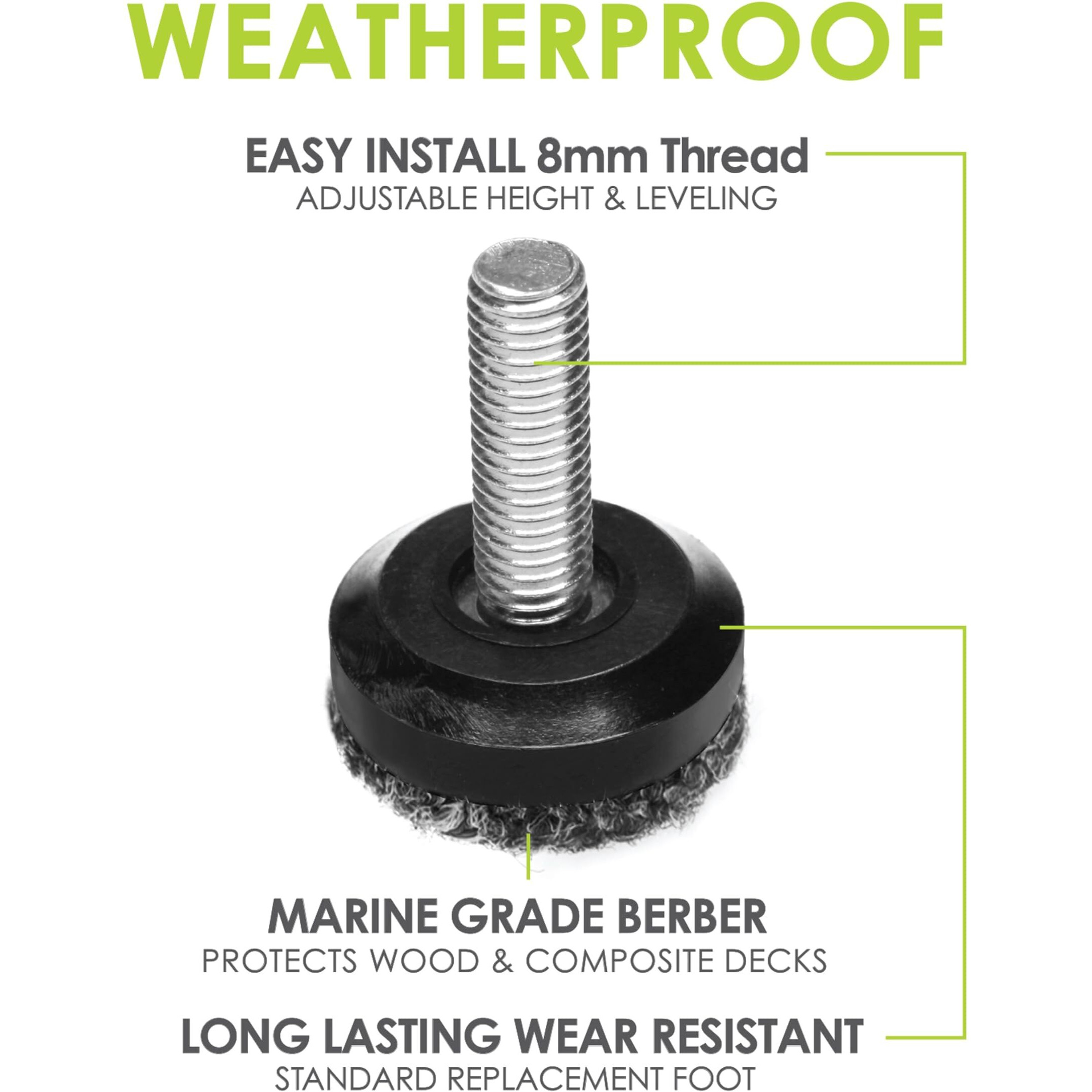 Slipstick Gorilla Outdoor Adjustable Furniture Levelers (8 Pack) Weatherproof Screw In Leg Glides For Chairs  Tables  And Outdoor Furniture Feet  1-1/8 Inch Berber Glide  M8 Thread