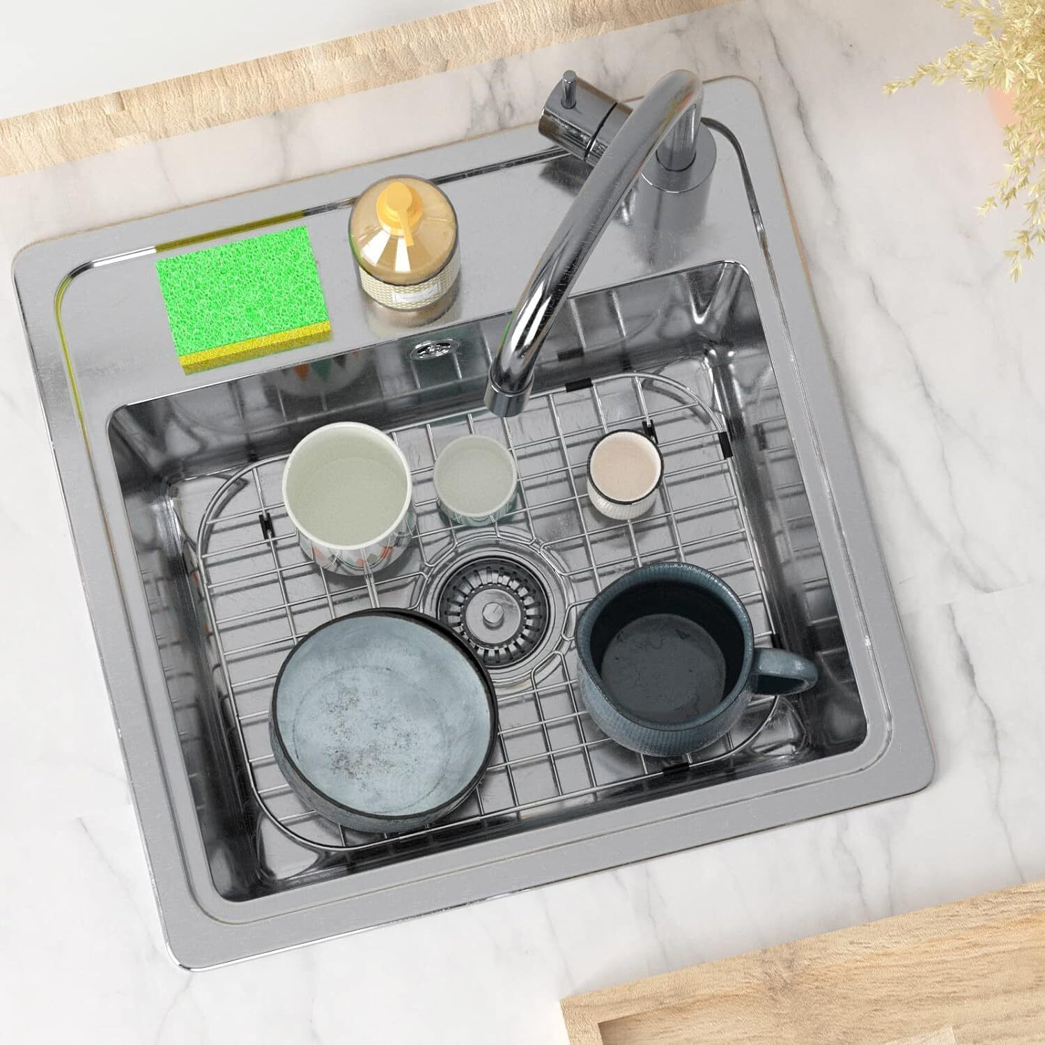 Large Sink Rack Sink Protector For Kitchen Sink 18-1/8"&quotL X 13-3/8"&quotW Metal Sink Grid For Bottom Of Sink Stainless Steel Sink Grate Centered Drain For Single Bowl With Corner Radius 1 Pack