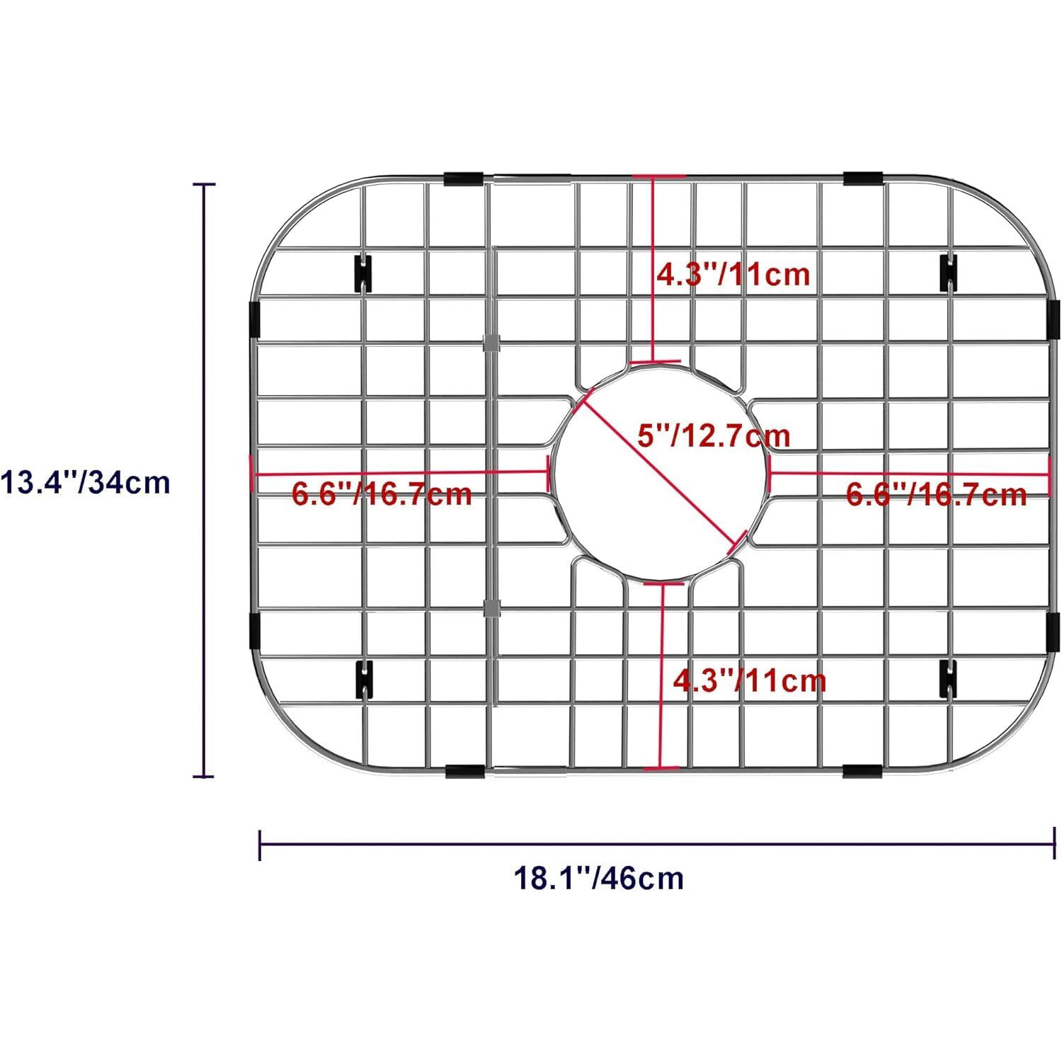 Large Sink Rack Sink Protector For Kitchen Sink 18-1/8"&quotL X 13-3/8"&quotW Metal Sink Grid For Bottom Of Sink Stainless Steel Sink Grate Centered Drain For Single Bowl With Corner Radius 1 Pack