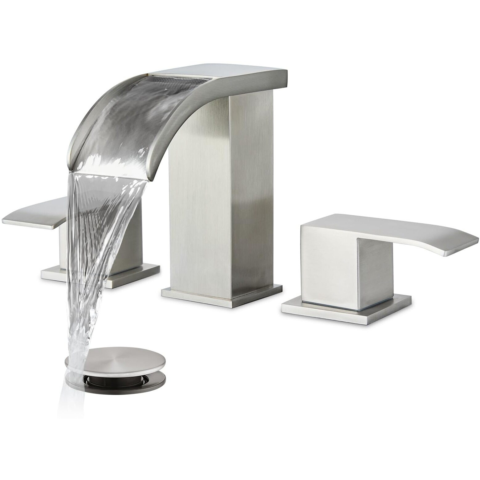 Gotonovo Waterfall 8 Inch Widespread Bathroom Faucet Set Bathroom Sink Faucet 3 Hole 2 Handle Vanity Lavatory Deck Mount With Pop Up Drain And Water Supply Lines Square Body Brushed Nickel