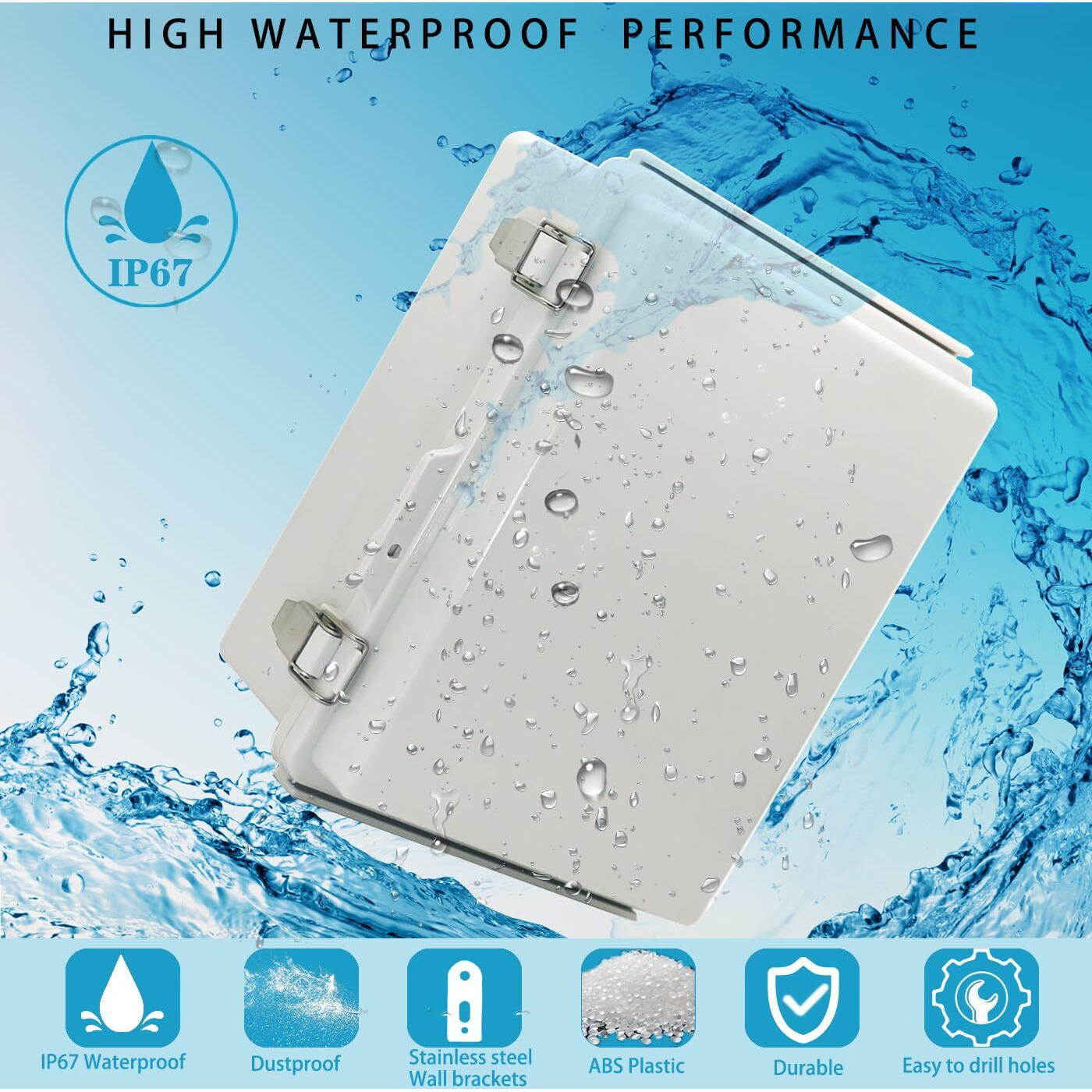 Yetlebox Waterproof Electrical Box With Mounting Plate  Ip67 Junction Box Stainless Steel Latch Hinged Grey Cover Project Enclosure With Wall Bracket And 2 Glands 8.3"" X 6.3"" X 3.9""