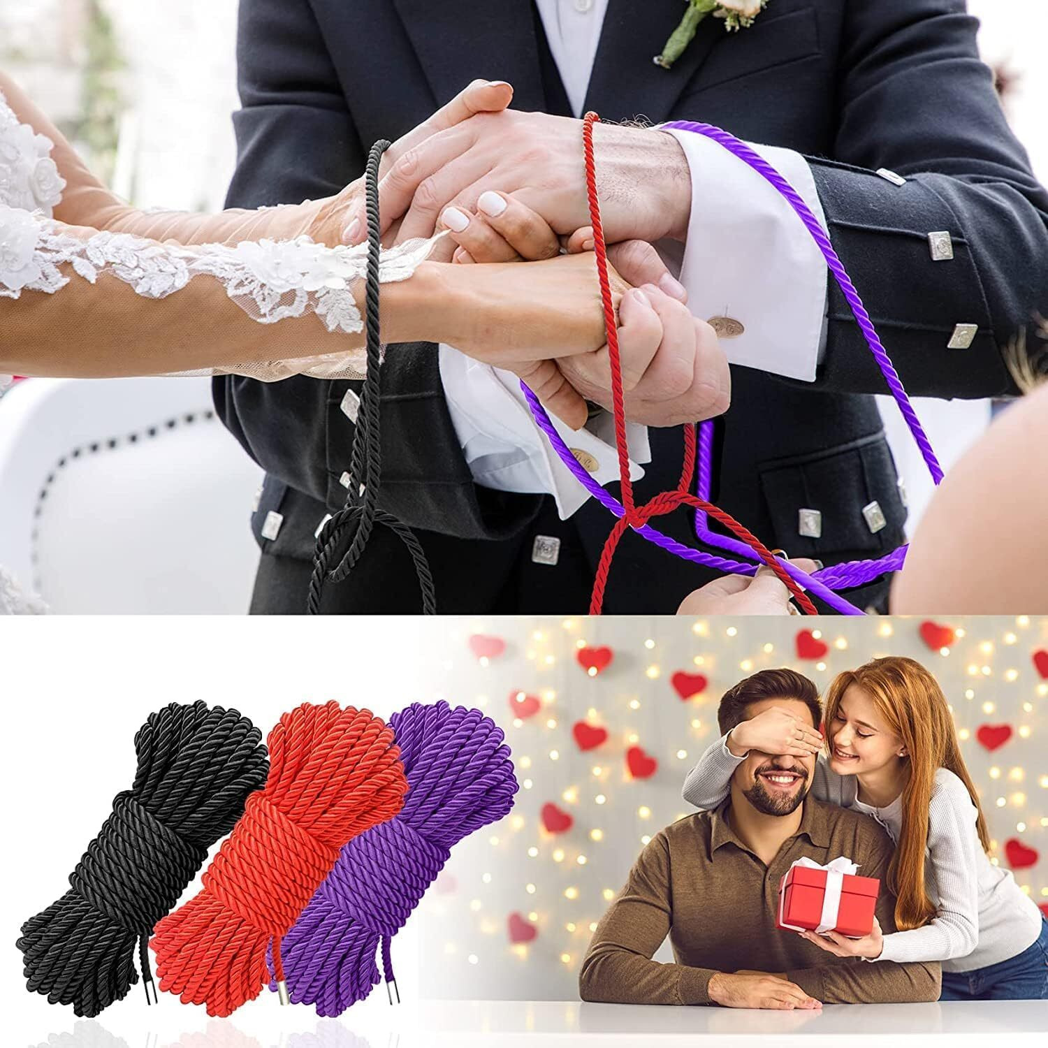 Bavihor Silk Rope  Skin Friendly Soft Rope Durable  32 Feet 8 Mm Multipurpose Long Satin Braided Twisted Rope (2X8Ft Black+16Ft Red+32Ft Purple)