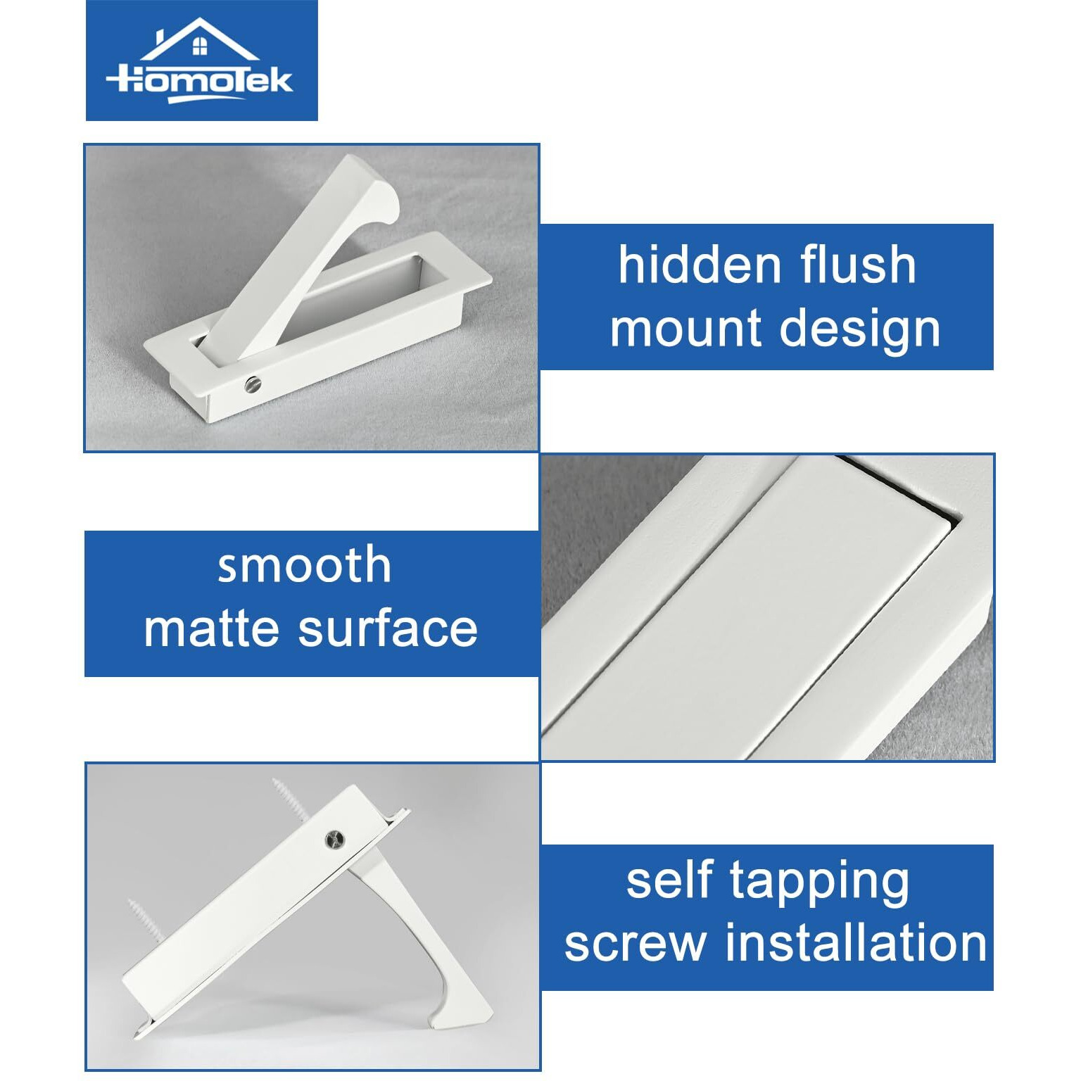Homotek Recessed Pocket Door Pull Handle  Edge Flush Pull  Hidden Finger Pull  Modern Pocket Hardware For Sliding Door  Size 80X22X16Mm  Stainless Steel 304 (White  2Pack)