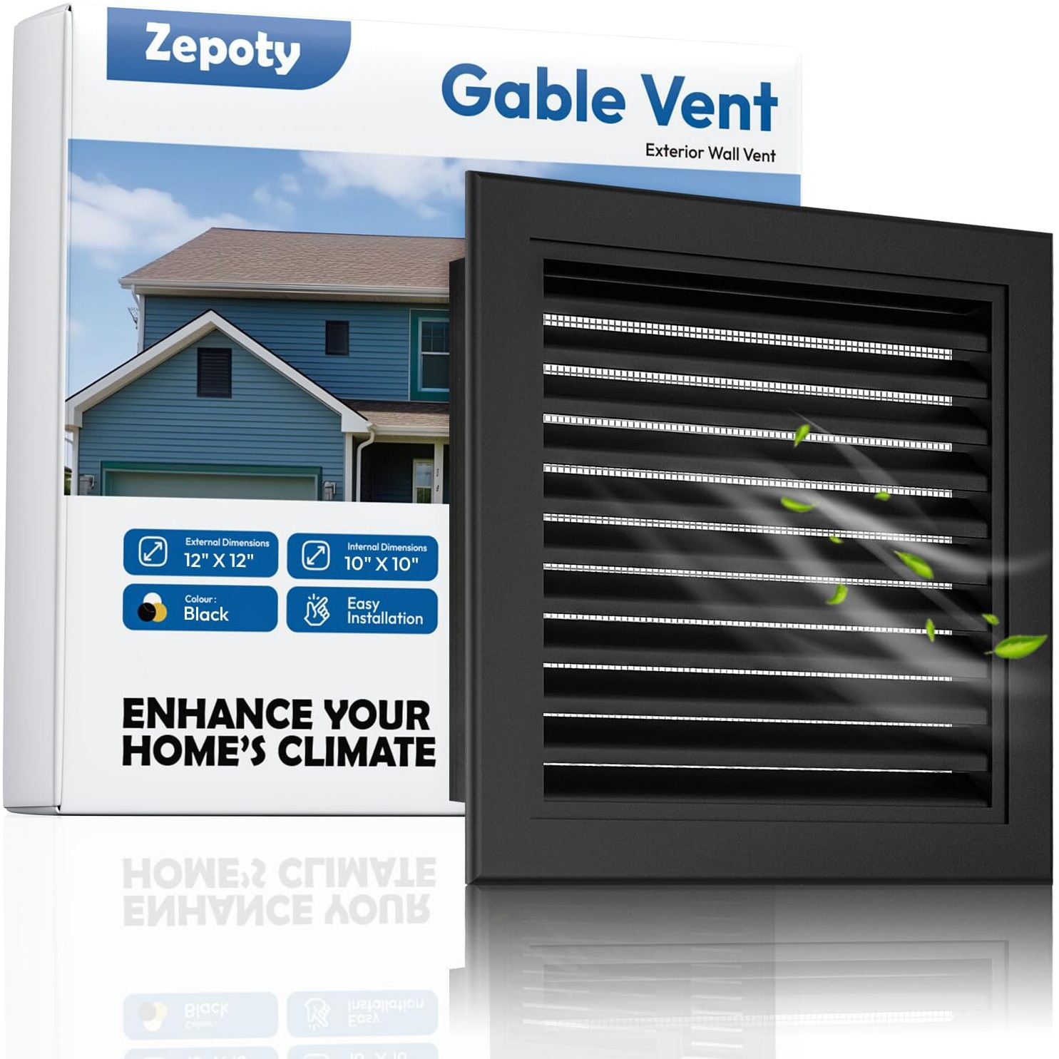 Zepoty 12"&quotX12"" Aluminum Alloy Gable Vent  Screen Design  Elevate Aesthetics And Air Quality  Ideal For Attic And Shed Ventilation  Premium Black Square Vents In Sleek  Vent Opening 10"&quotX10""