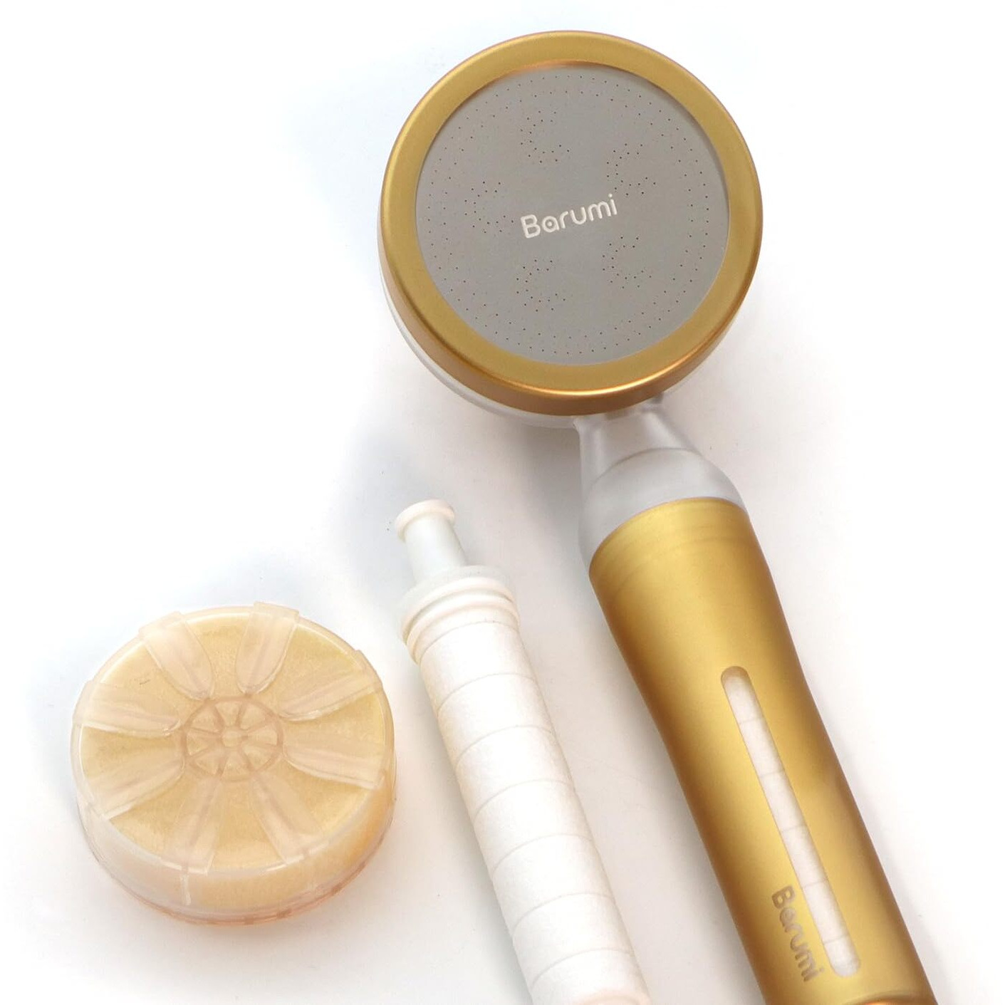 Barumi Pluo Handheld Filtered Shower Head - Gold | Vitamin C Filter For Healthy Skin & Hair | High Pressure Soft Spray | Dual Filtration Removes Chlorine & Impurities | Gentle Shower For Pets