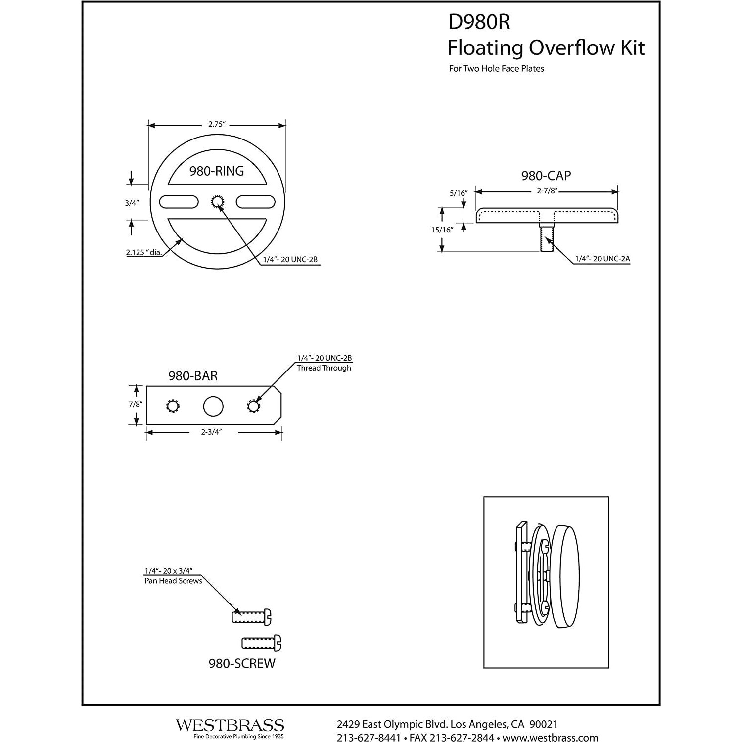 Westbrass Foating No-Hole Overlfow Faceplate  Polished Nickel  D980R-05