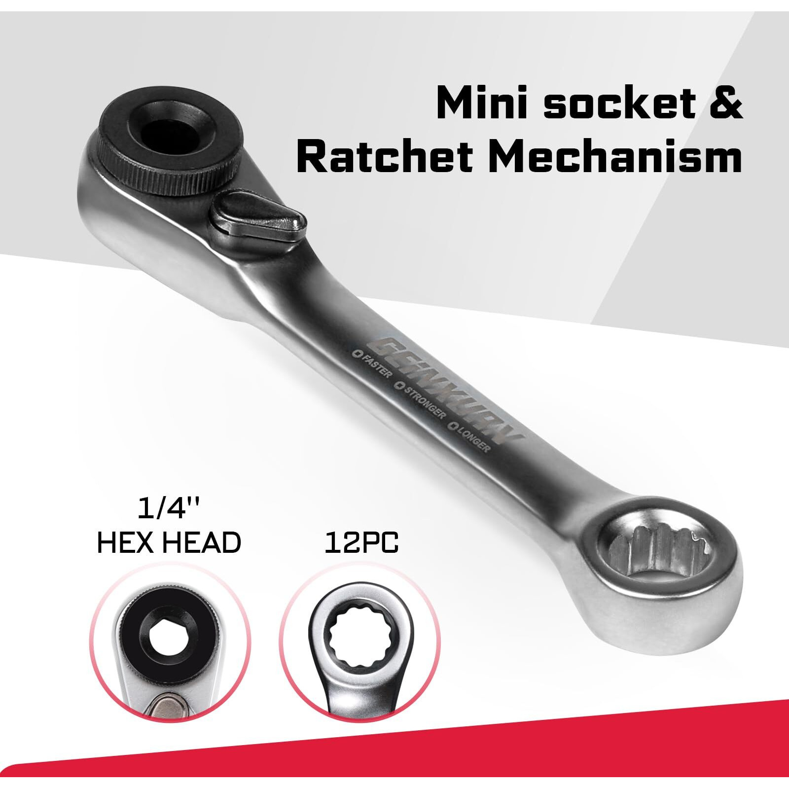 Geinxurn Mini Ratchet Wrench& Bit Holder Set 4 Pcs  1/4"" Drive Ratchet Handle Wrench  72-T Quick-Release Reversible Socket Wrench  Impact Extension Bit Holder With Case