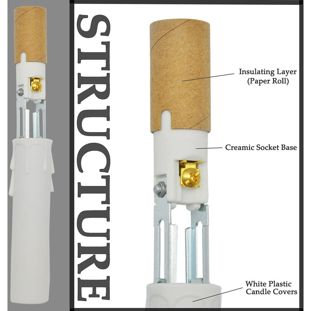 Candelabra E12 Light Socket Length Adjustable Ceramic Bulb Socket For Chandelier Lighting Candelabra Lamp Holder With White Candle Cover Sleeves (4-Pack)