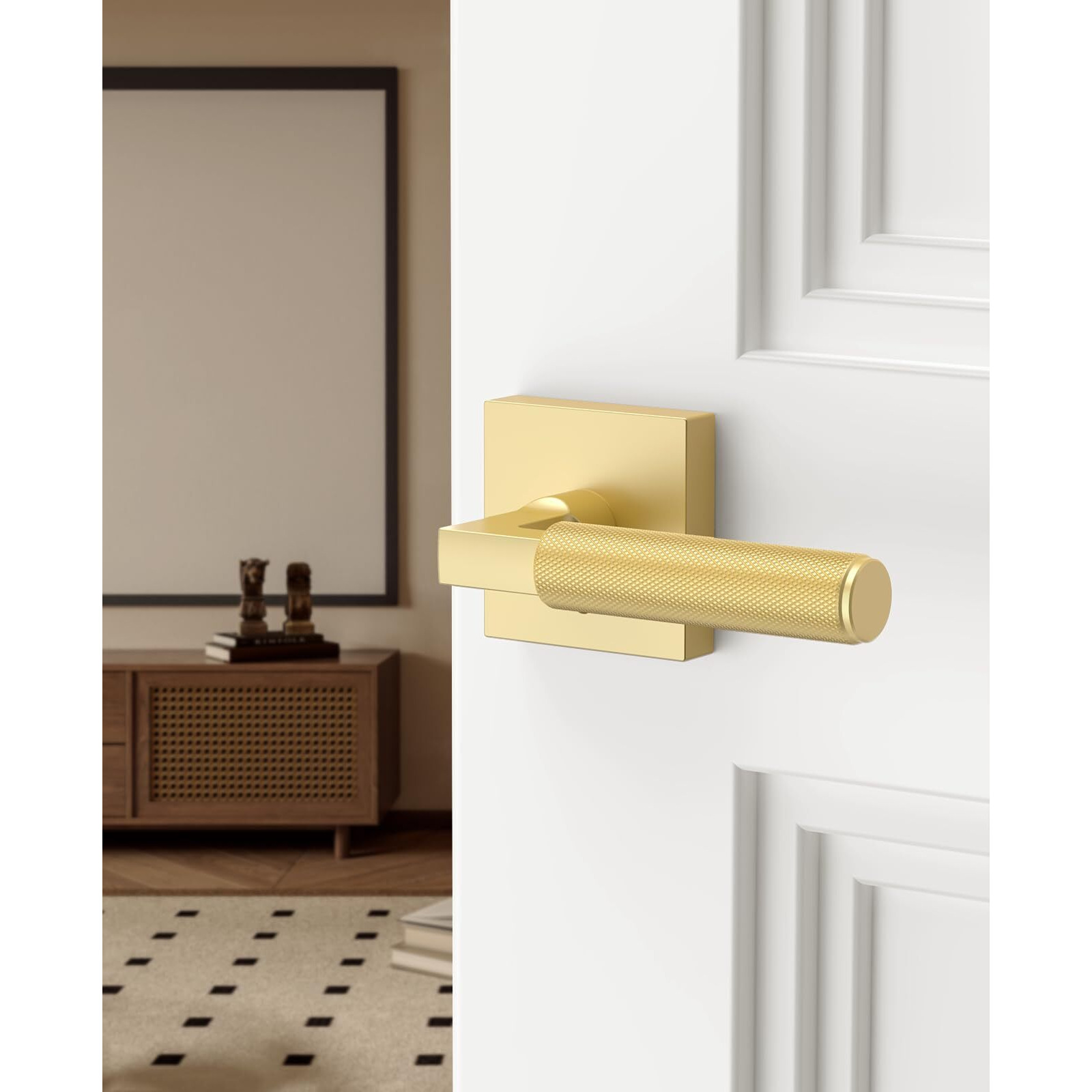 Asidrama 1 Pack Gold Privacy Door Handles  Door Lever With Door Knobs Indoor For Bedroom Or Bathroom  Heavy Duty Door Handles Interior With Locks For Left Right Sided Doors