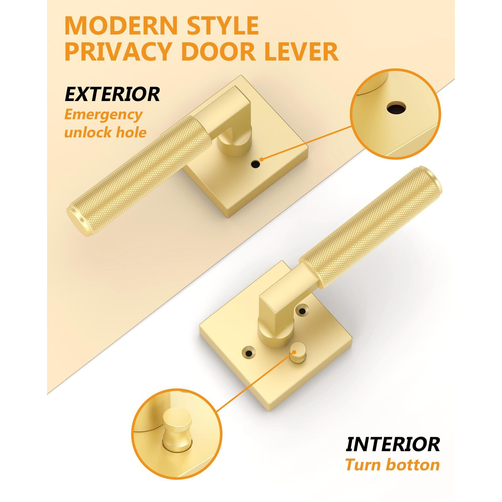 Asidrama 1 Pack Gold Privacy Door Handles  Door Lever With Door Knobs Indoor For Bedroom Or Bathroom  Heavy Duty Door Handles Interior With Locks For Left Right Sided Doors