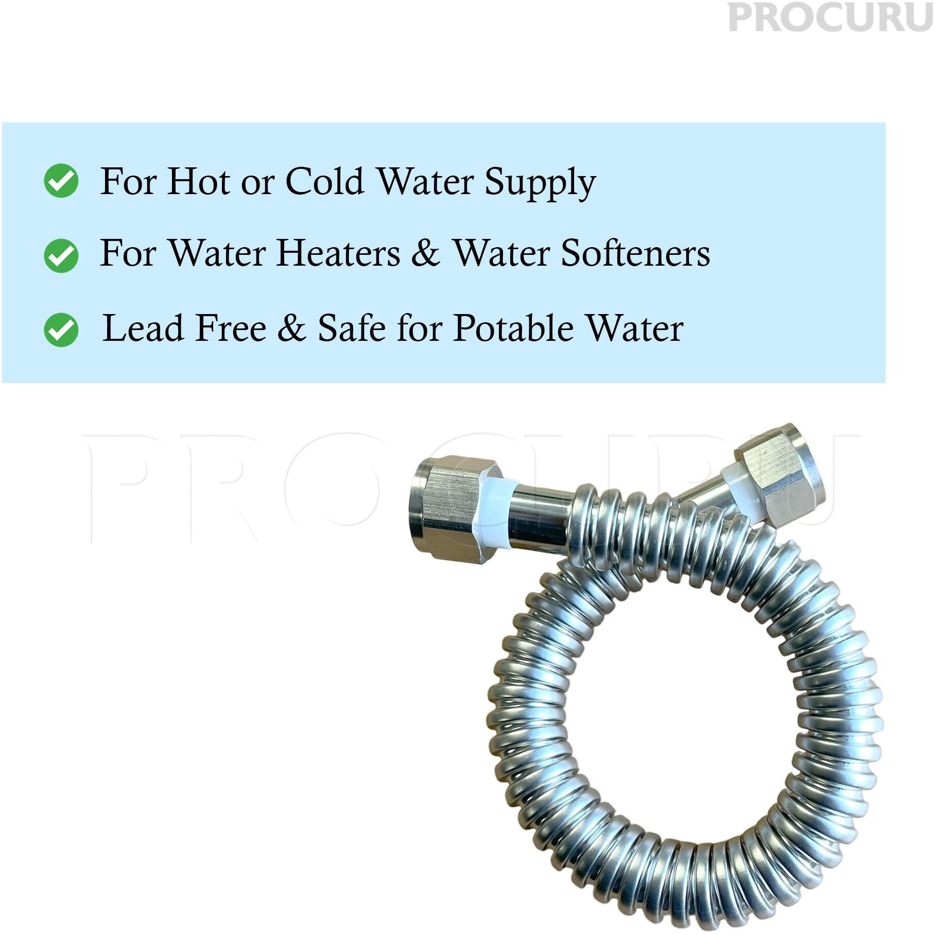 Procuru 2-Pack 3/4"" Fip X 36"" (3Ft) Stainless Steel Water Heater Flex Connector  Certified Safe (6Waa36-2P)