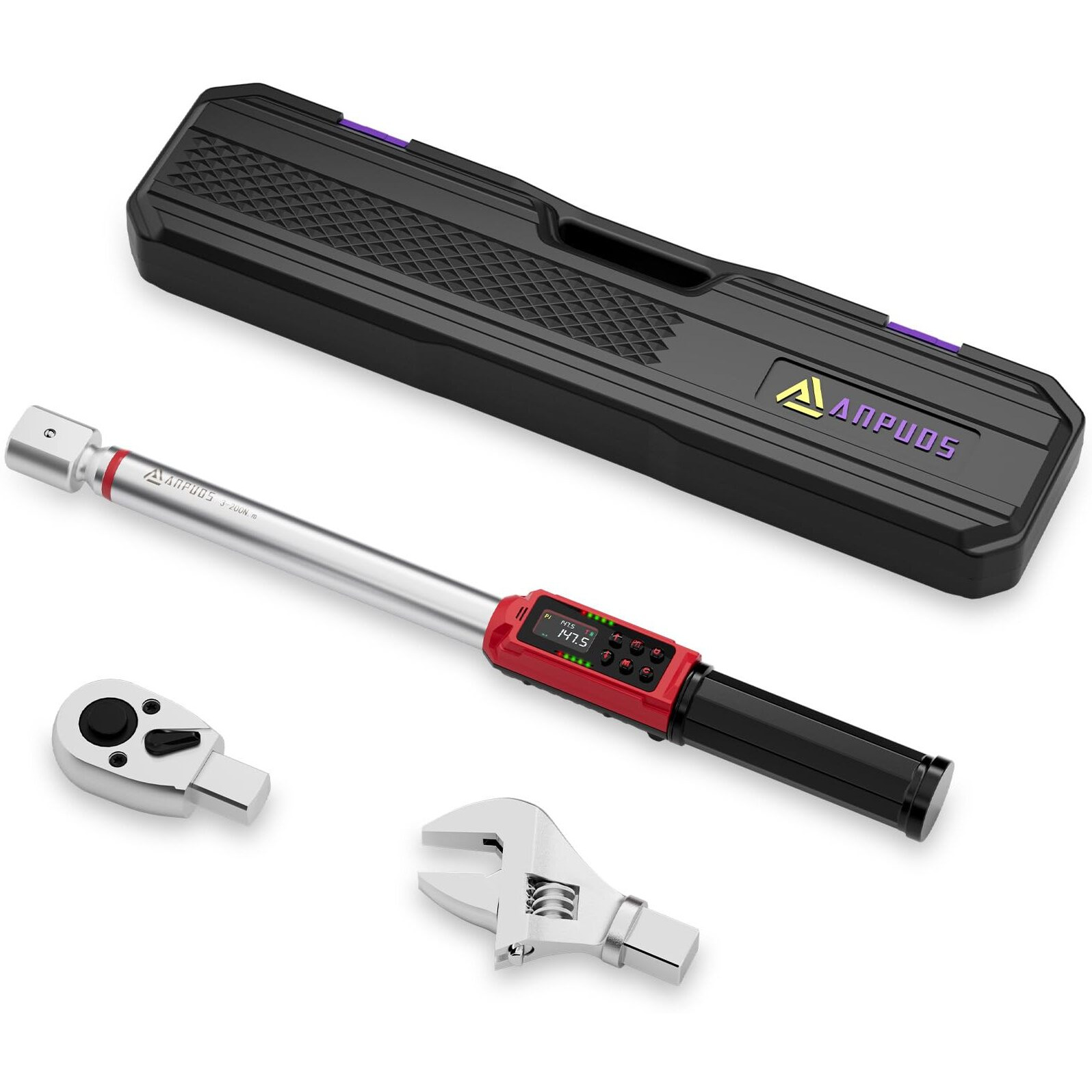 Anpuds Adjustable Digital Torque Wrench  2.2-147.5 Ft.Lb/3-200 Nm  Hvac Torque Wrench With 45Mm Jaw  1/2 Drive Ratchet  1% Accuracy  Vibration  Buzzer And Led Indicator For Split Ac  Moto  Car