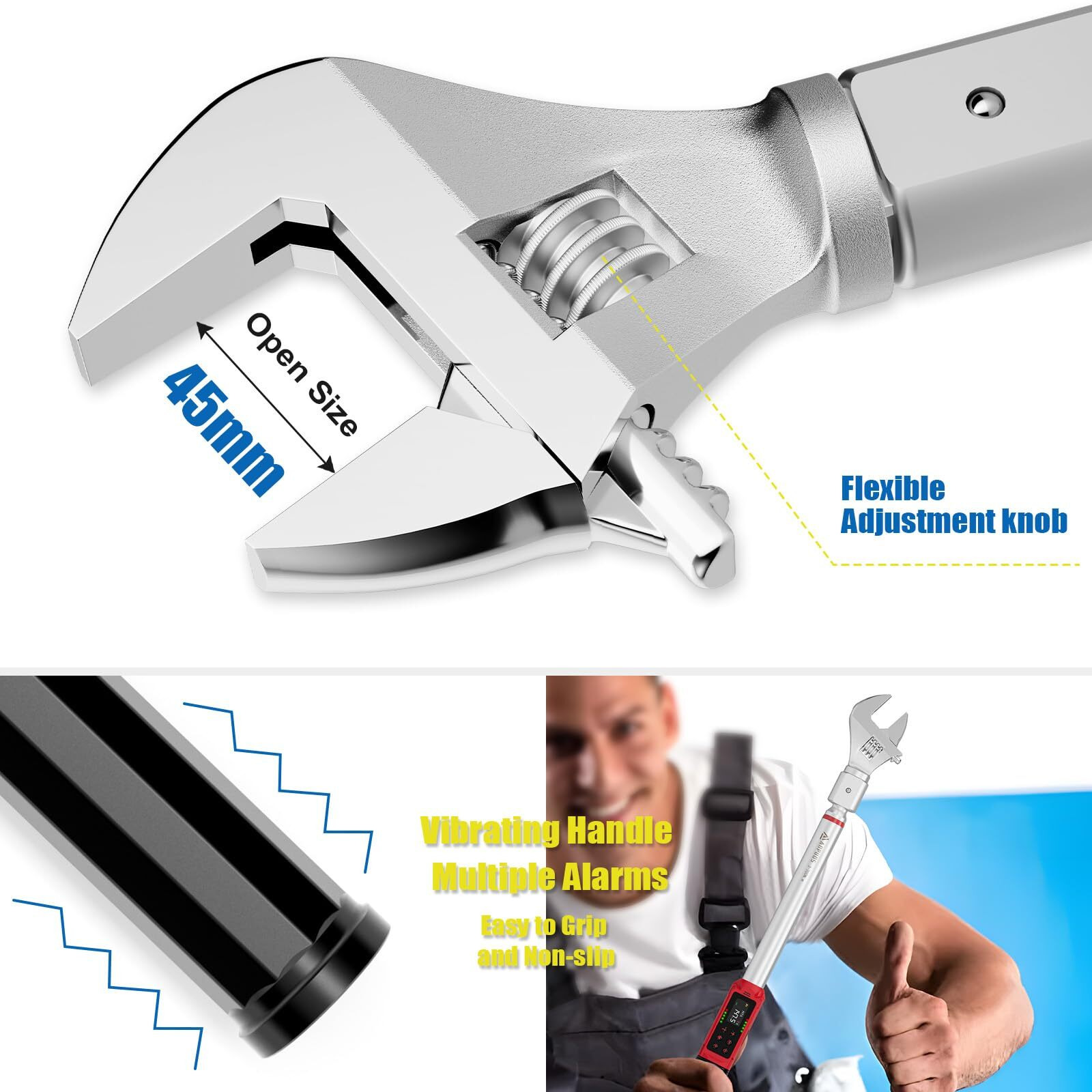 Anpuds Adjustable Digital Torque Wrench  2.2-147.5 Ft.Lb/3-200 Nm  Hvac Torque Wrench With 45Mm Jaw  1/2 Drive Ratchet  1% Accuracy  Vibration  Buzzer And Led Indicator For Split Ac  Moto  Car