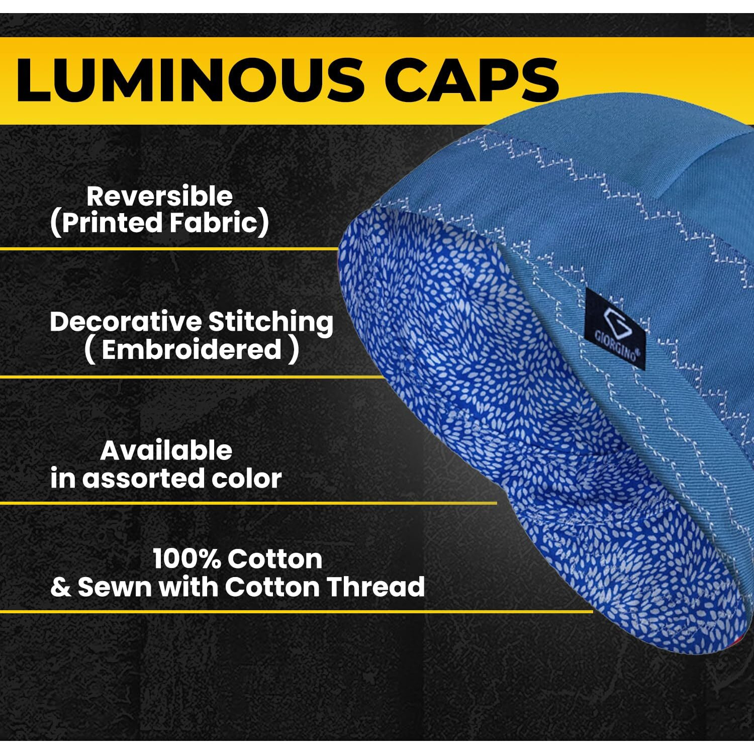 Giorgino Welding Caps For Men Reversible Flame Resistant 100% Cotton Welding Hat Round Crown Soft (Pack Of 1 Assorted Colors & Designs)