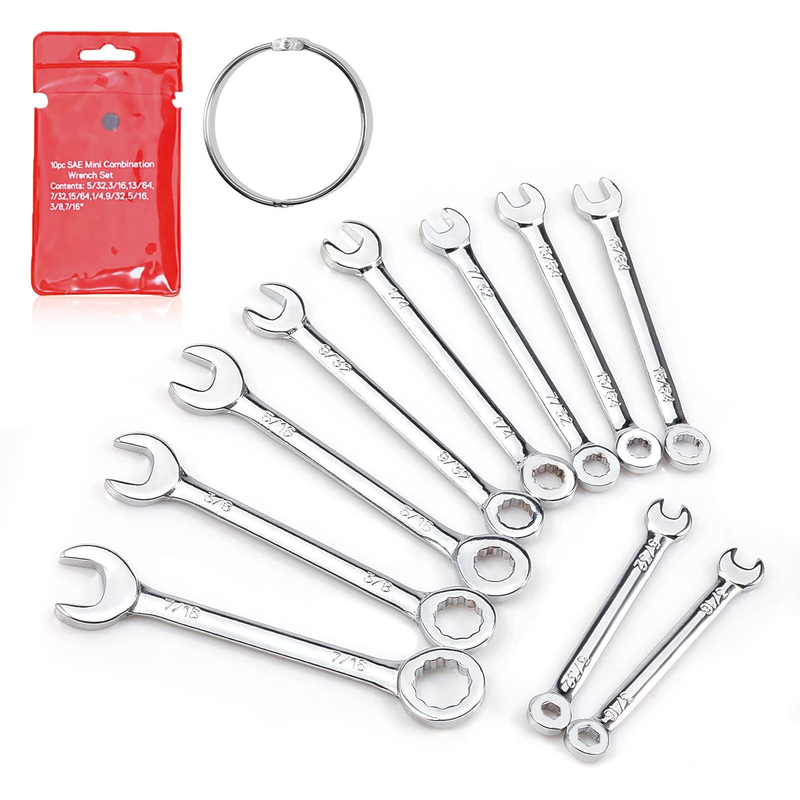 Leontool Mini Sae Combination Wrenches  10-Piece Set  High Carbon Steel  Chrome Plated  5/32 In - 7/16 In
