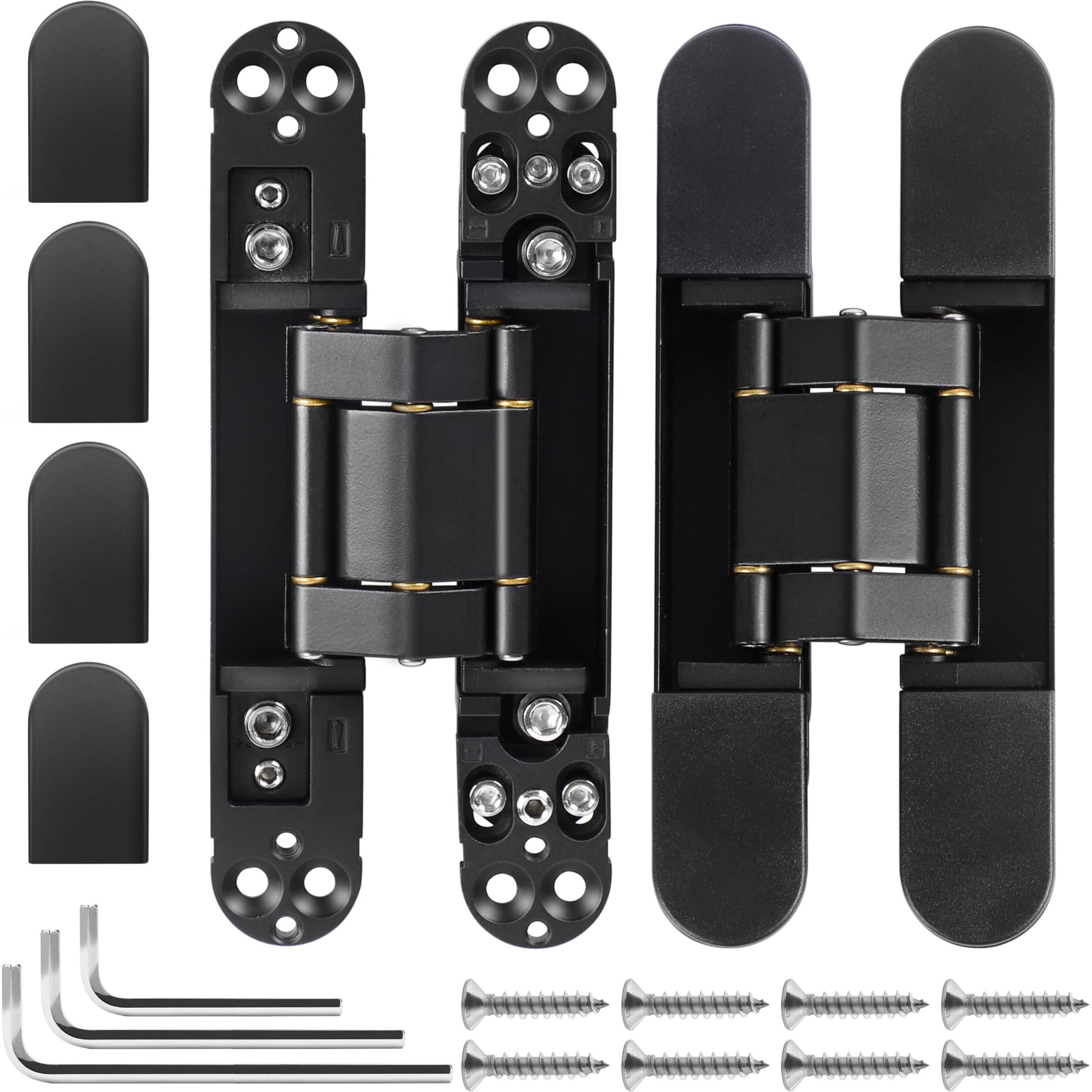 6 Inch Hidden Door Hinges(2Pcs - Invisible Hinges For Doors  180 Degree Swing Concealed Hinges  3 Way Adjustable & Heavy Duty Hinges (Black)