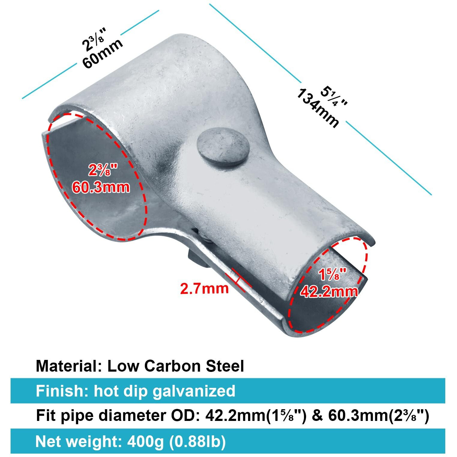 Ottff 6 Pack End Rail Pipe Clamps 2 1/2""(2-3/8"" Od) X 1 5/8""  T Connector For Chain Link Fence