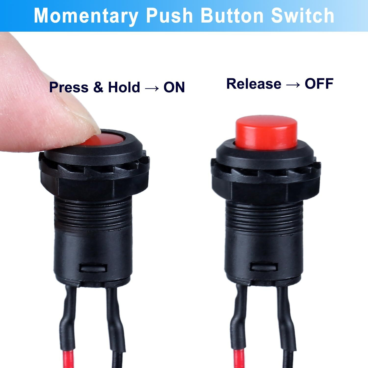 Dmwd 12-Pack 12Mm Mini Momentary Push Button Switch Ac 250V/1.5A 125V/3A (On)-Off 2Pins With Pre-Soldered Wire Spst Normal Open 1No Micro Switch (12Pcs Red)