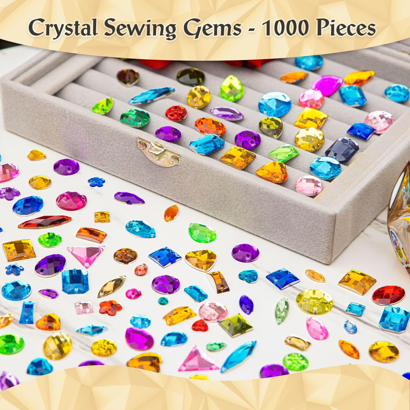Aptkin 1000 Pieces Sew On Rhinestones Sew On Crystals Sewing Gems Jewels Acrylic Mixed Shapes Rhinestones With Sewing Holes For Clothes Diy Crafts Costume Garment Shoes Decoration (Multicolor)