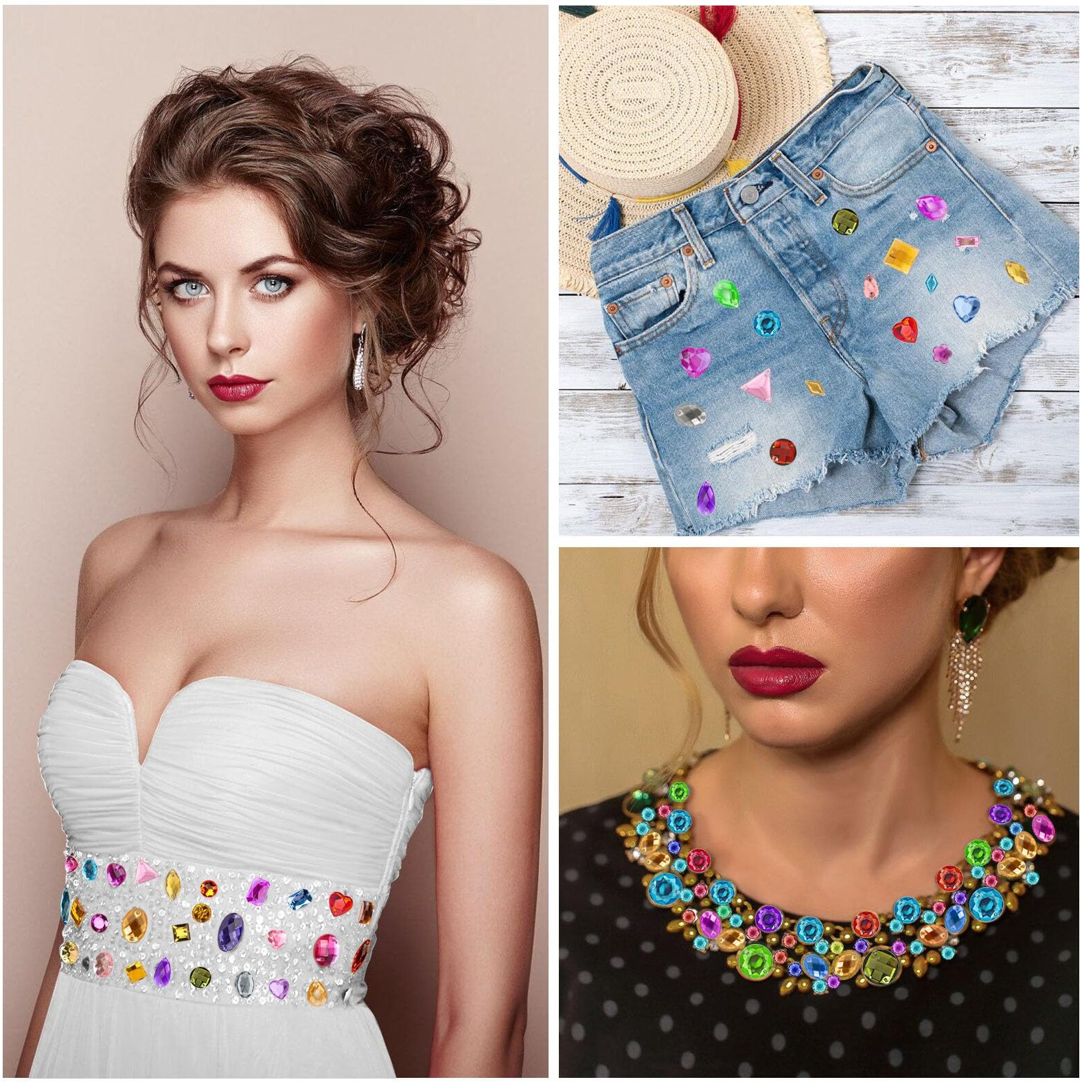 Aptkin 1000 Pieces Sew On Rhinestones Sew On Crystals Sewing Gems Jewels Acrylic Mixed Shapes Rhinestones With Sewing Holes For Clothes Diy Crafts Costume Garment Shoes Decoration (Multicolor)