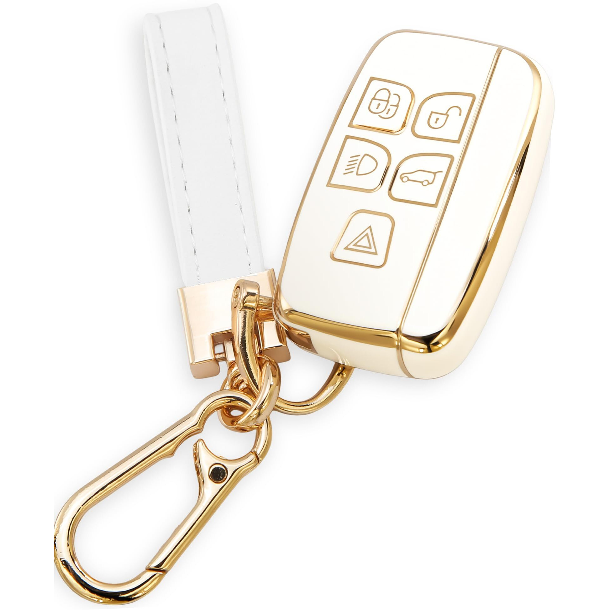 Keycov Key Fob Cover For Land Rover Accessories Keychain Keyshell Ring Case Compatible With Evoque Sport Velar Discovery Lr4 A9 Jaguar F-Pace F-Type Xe Xel Xf Xfl Xj Protector(White)