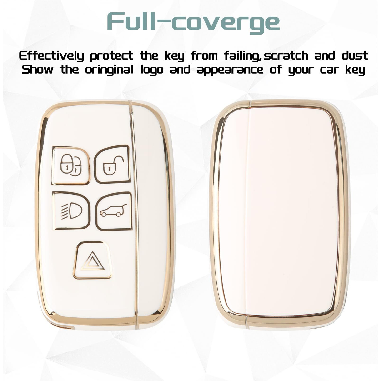 Keycov Key Fob Cover For Land Rover Accessories Keychain Keyshell Ring Case Compatible With Evoque Sport Velar Discovery Lr4 A9 Jaguar F-Pace F-Type Xe Xel Xf Xfl Xj Protector(White)