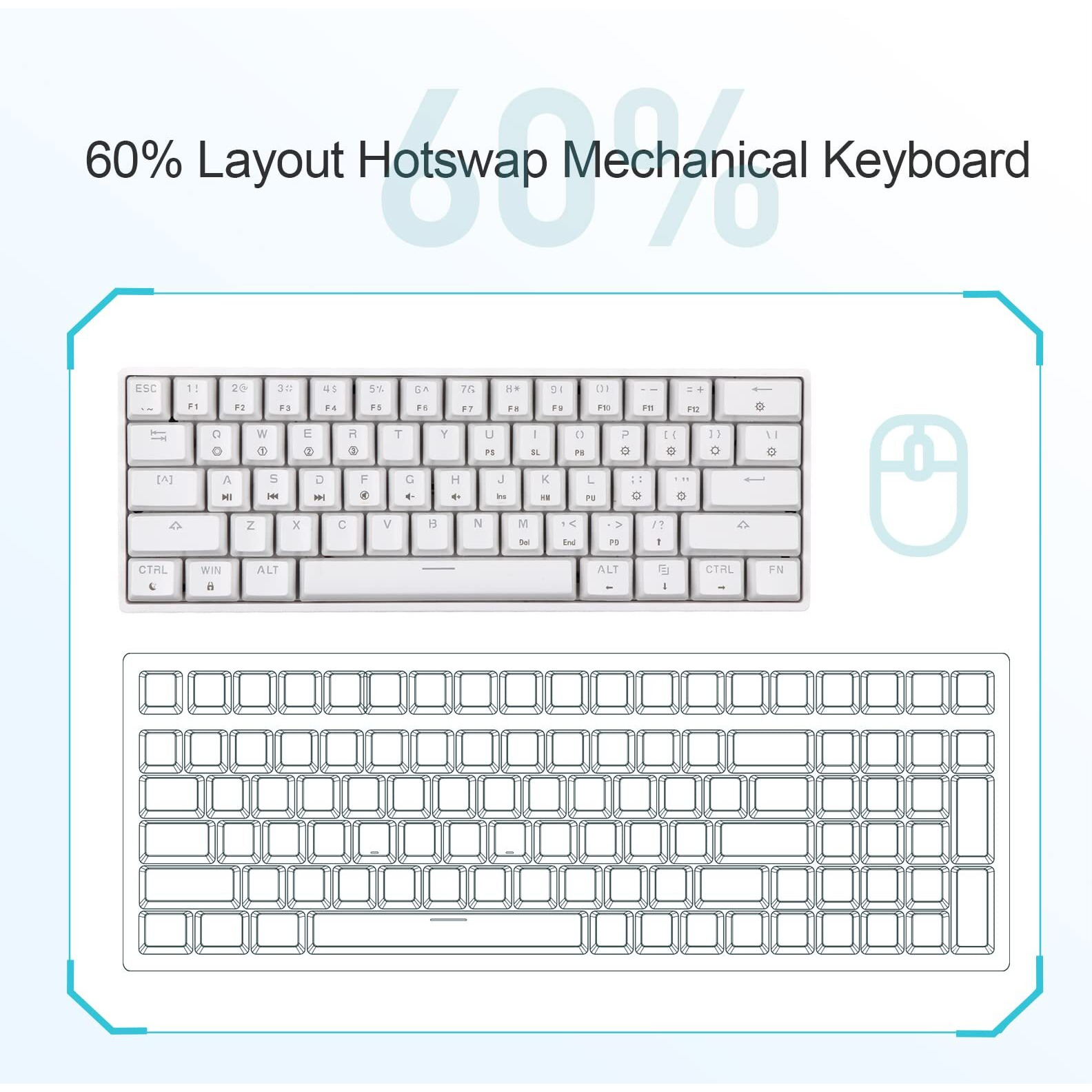 Epomaker Skyloong Gk61 Sk61 61 Keys Hot Swappable 60% Mechanical Keyboard With Rgb Backlit  Doubleshot Abs Keycaps  Dustproof For Win/Mac/Gamers(Gateron Optical Red  White