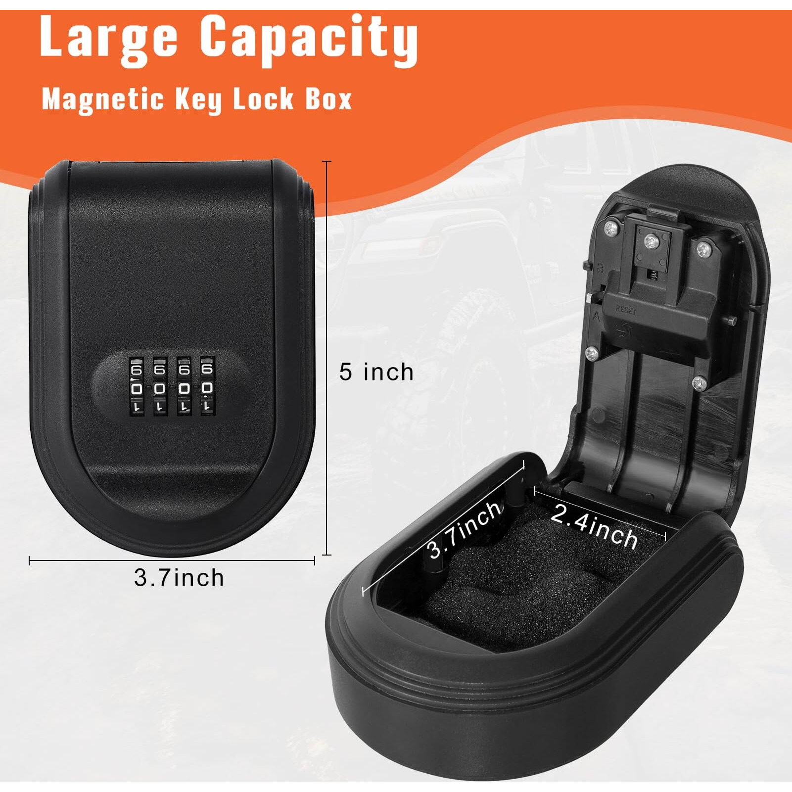 Magnetic Key Box With Combination Lock  Car Key Lock Box With Strong Magnet To Hide Spare Keys Indoors  Outdoors  Magnetic Key Holder For Under Car (Black)
