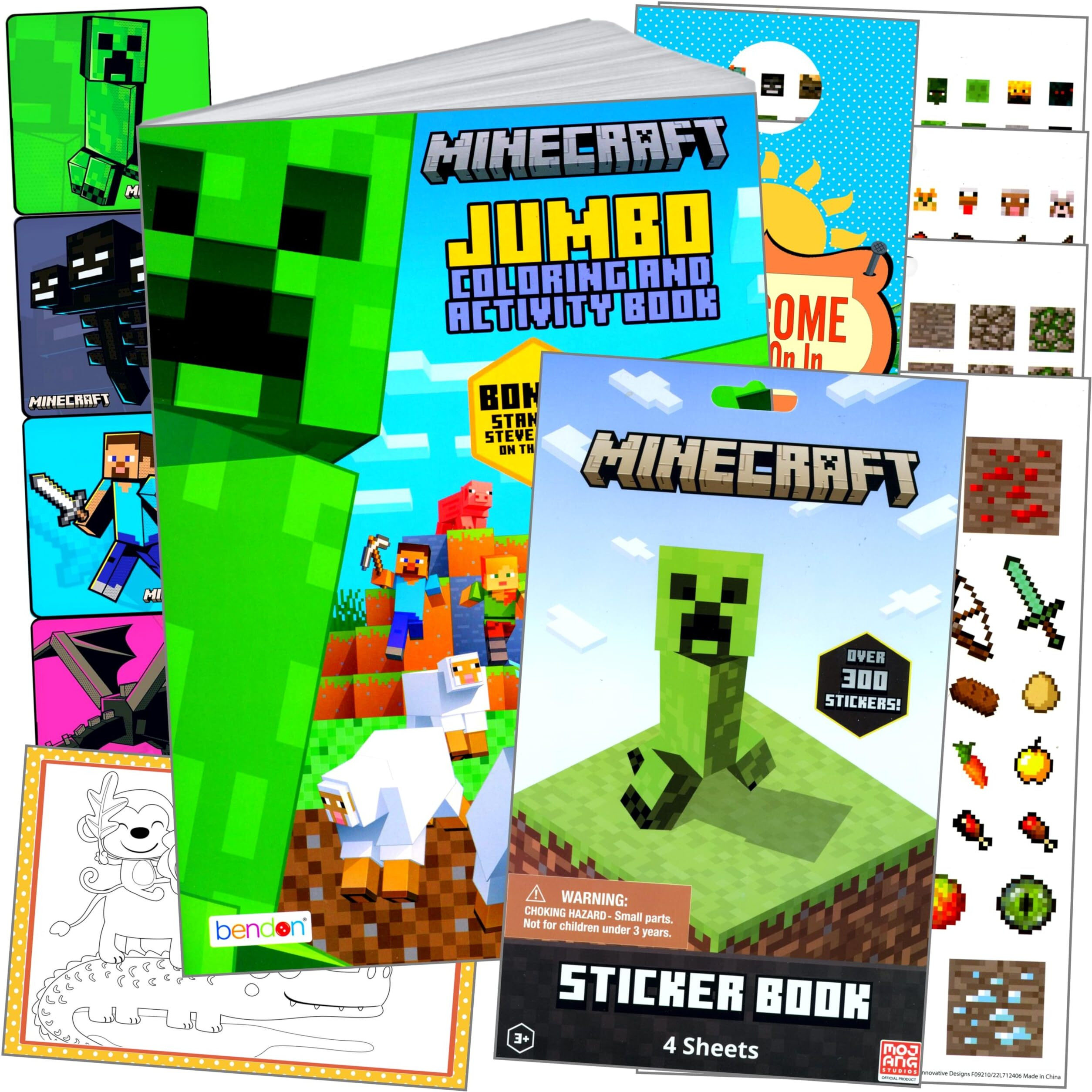 Minecraft Coloring And Stickers Activity Set - Bundle Includes Minecraft Stickers  Coloring Book  Door Hanger  And Thank You Postcard Craft