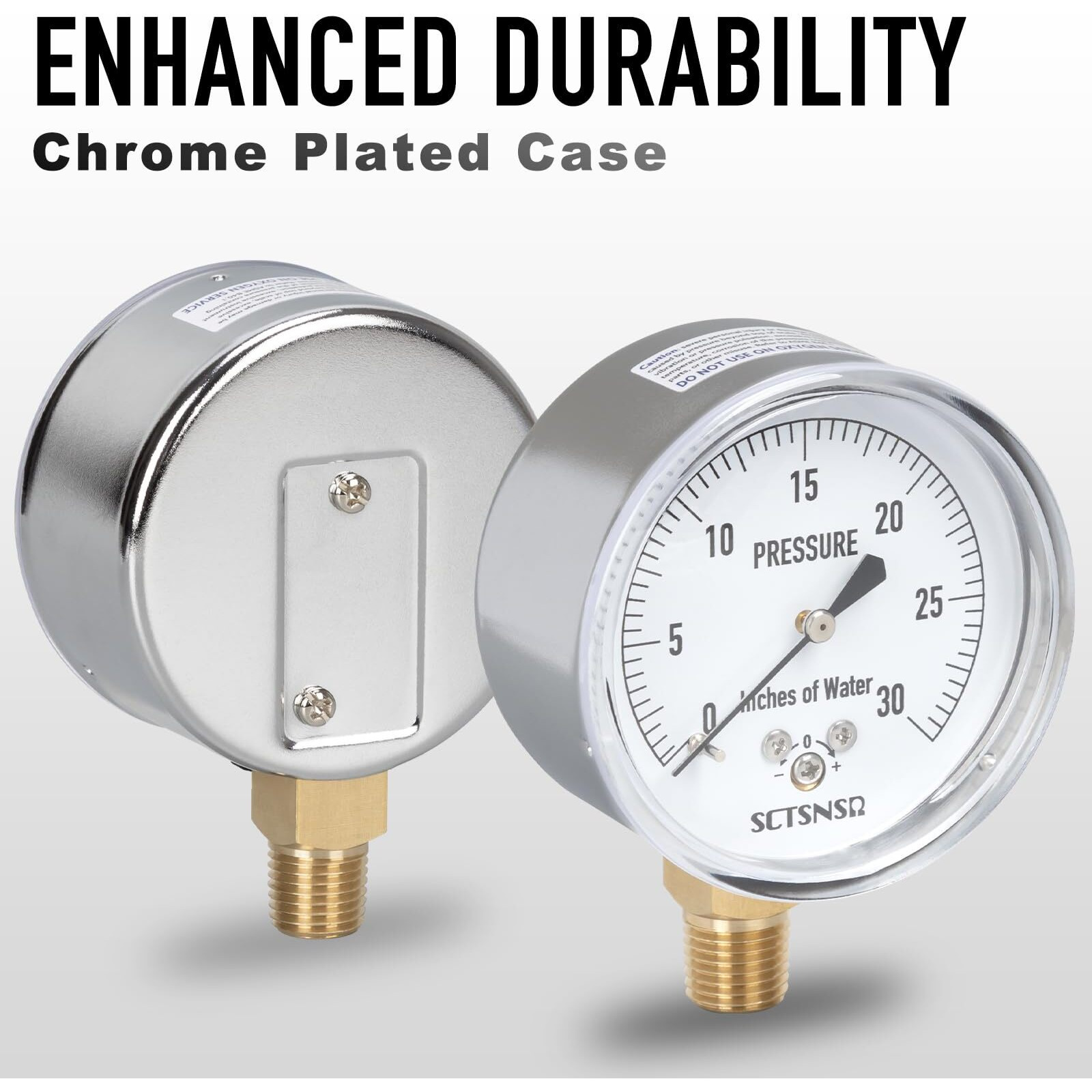 Sctsnsr 0 To 30 Inches Of Water Column Pressure Gauge  Capsule Measurement System  2.5 Inch Dial  1/4"" Npt Lower Mount  Chrome Plated Case  For Gas Line  Regulator  Air  Low Pressure Test