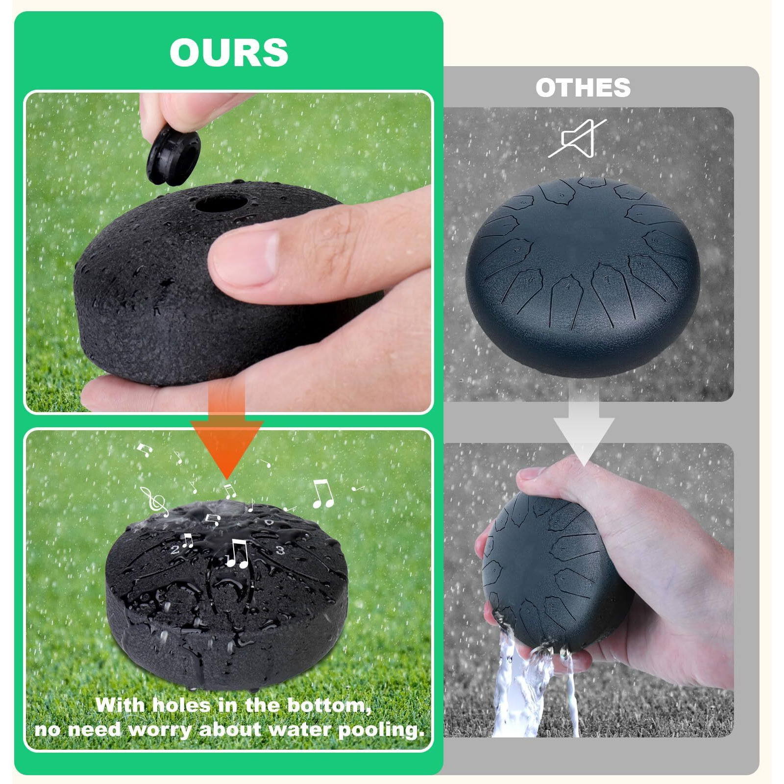 Baborui Rain Drum For Outside Garden - Upgraded Non Waterlogging Rain Drum For Outside When It Rains  3 Inches 6 Notes Steel Tongue Drum Rain Chime  Mini Outdoor Rain Drum Instrument(Black)  H-478-1