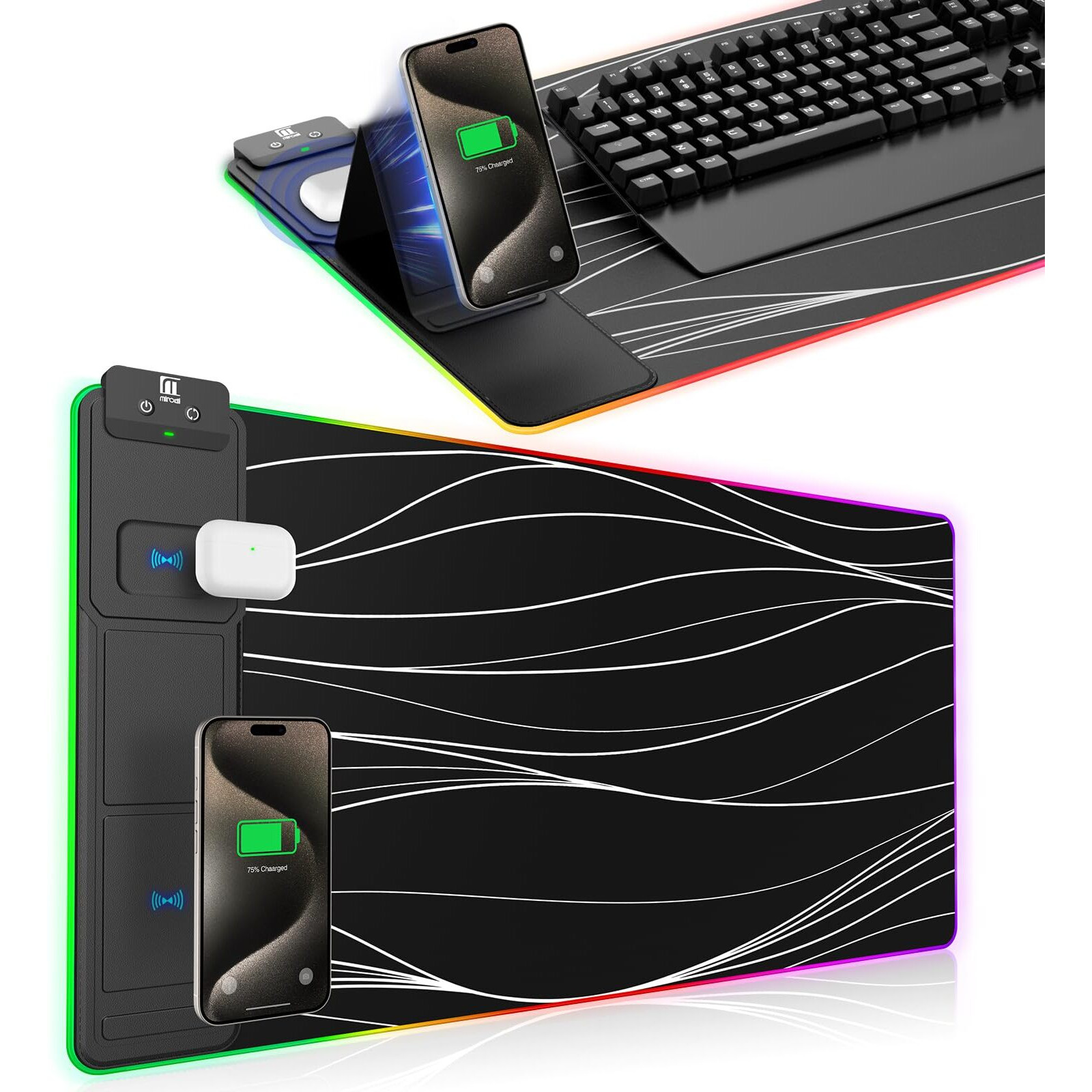 Xxl Mouse Pad With Phone Holder  Rgb Desk Mat With 15W Fast Charging  Led Large Gaming Mouse Pad With 11 Lights Colors  Long Mouse Pads For Desk  Waterproof Non-Slip Desk Pad For Gamer Esports Pros