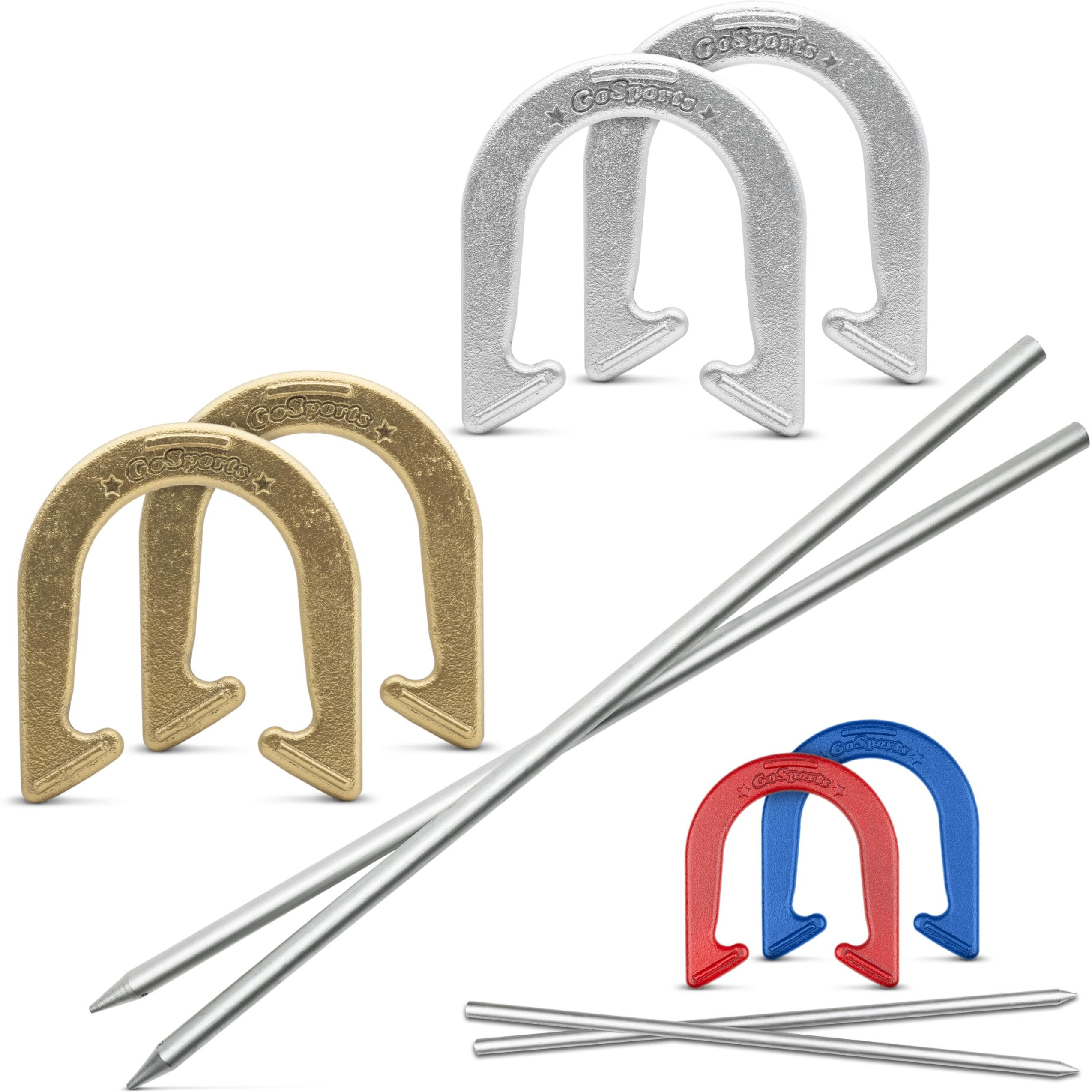 Gosports Steel Horseshoes Outdoor Game Set - Official Size And Weight - Gold & Silver