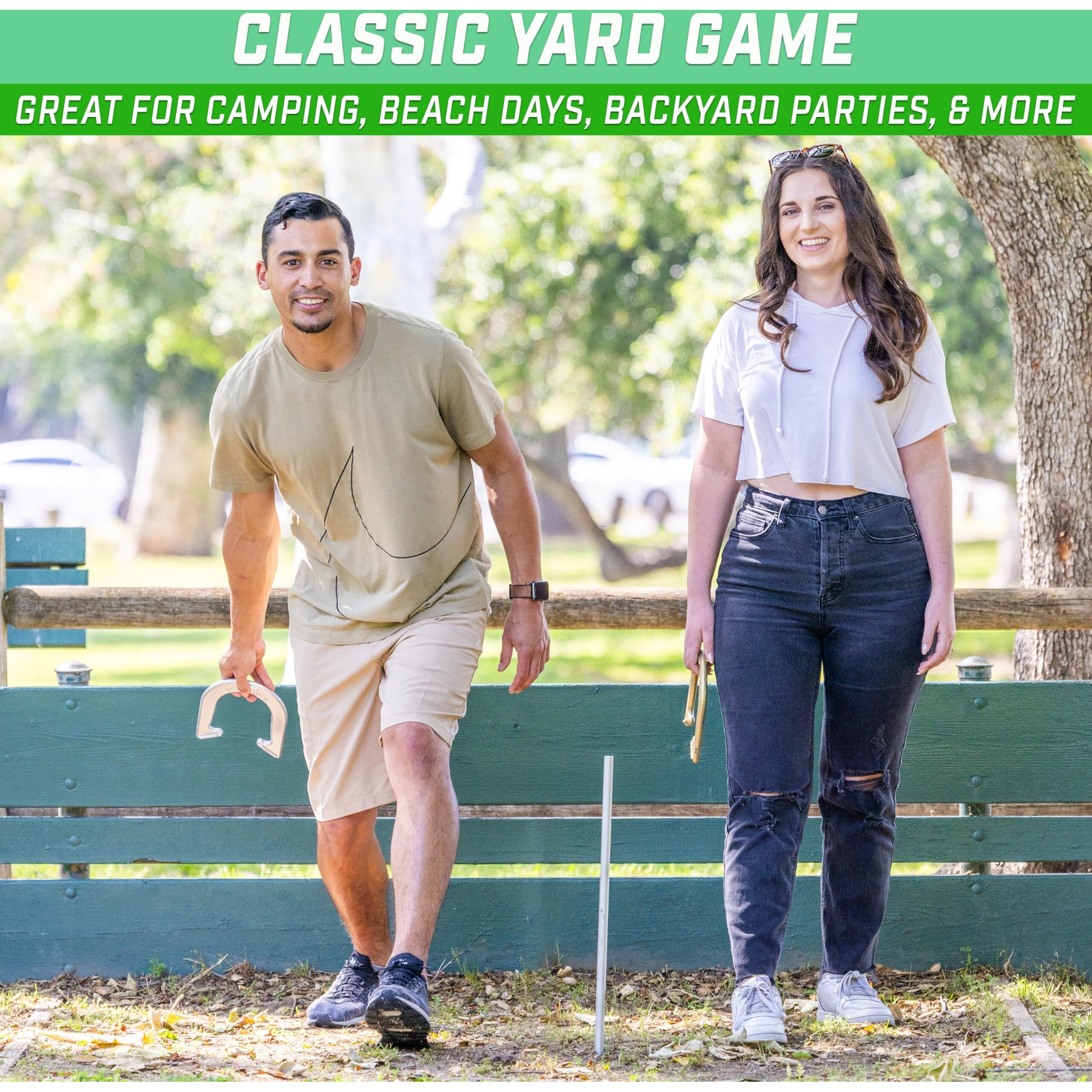 Gosports Steel Horseshoes Outdoor Game Set - Official Size And Weight - Gold & Silver