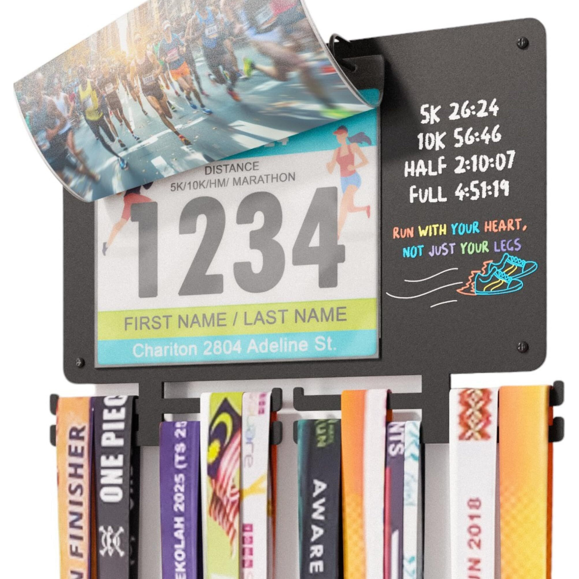 Blaubeck Medal Hanger Display For Runners  Marathon Medal Holder Display Wall Hanger And Race Bib Boards Holder With Chalkboard Marker - Holds Up To 50 Medals  40 Race Bibs