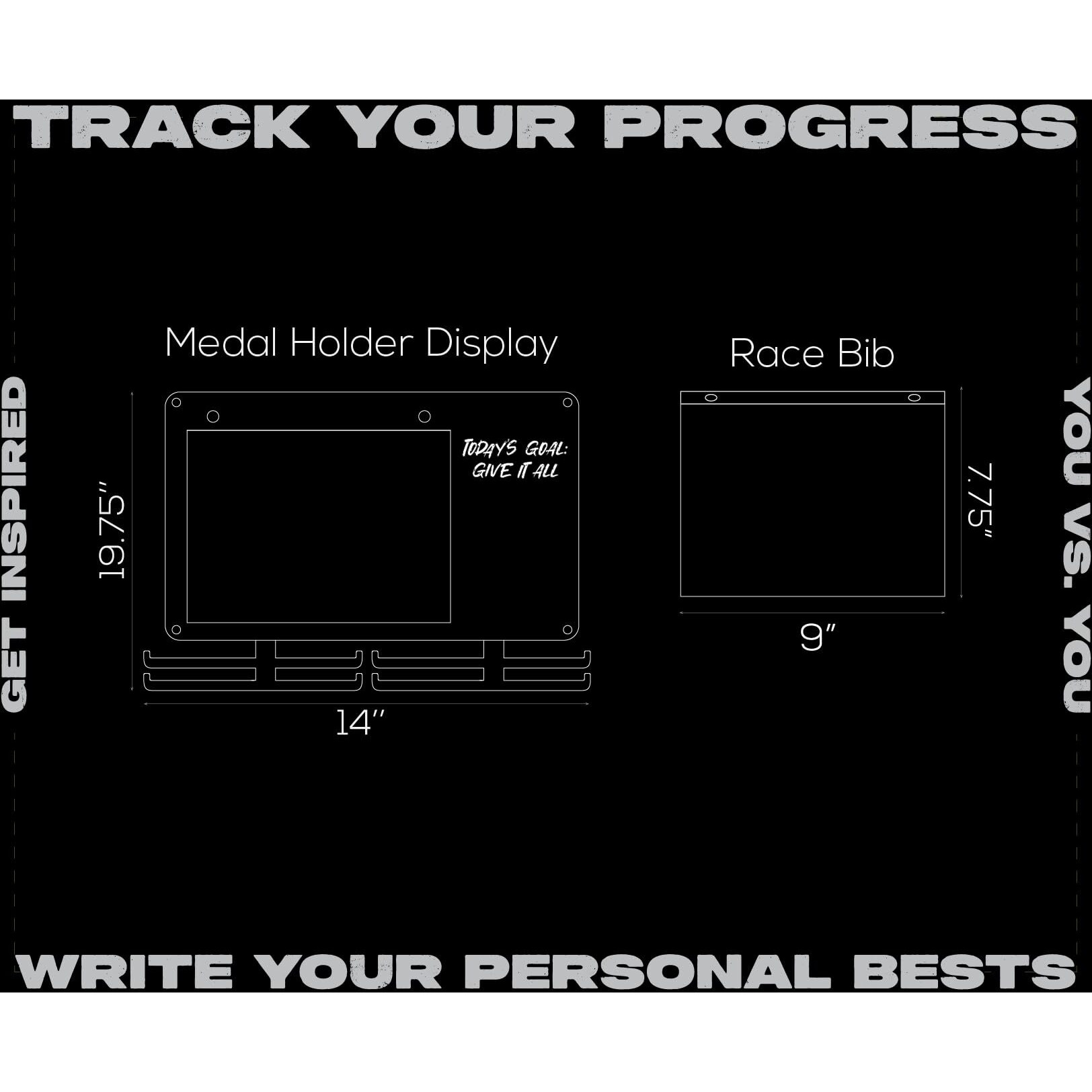 Blaubeck Medal Hanger Display For Runners  Marathon Medal Holder Display Wall Hanger And Race Bib Boards Holder With Chalkboard Marker - Holds Up To 50 Medals  40 Race Bibs