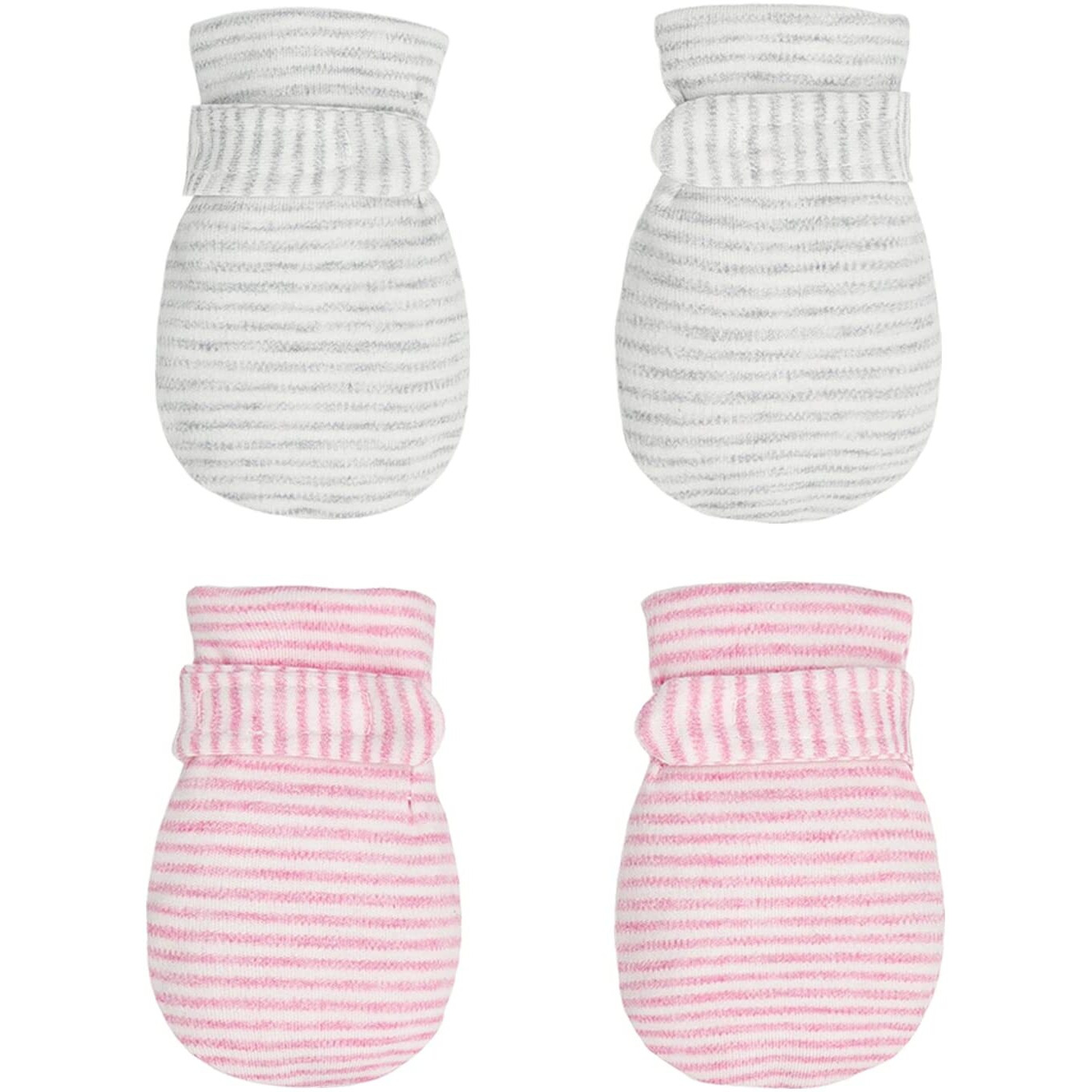 Newborn Baby No Scratch Mittens Stay On  100% Cotton Breathable  Adjustable Infant Gloves For Baby Boys Girls Mittens (Pink/Gary Stripe  3-12 Months)