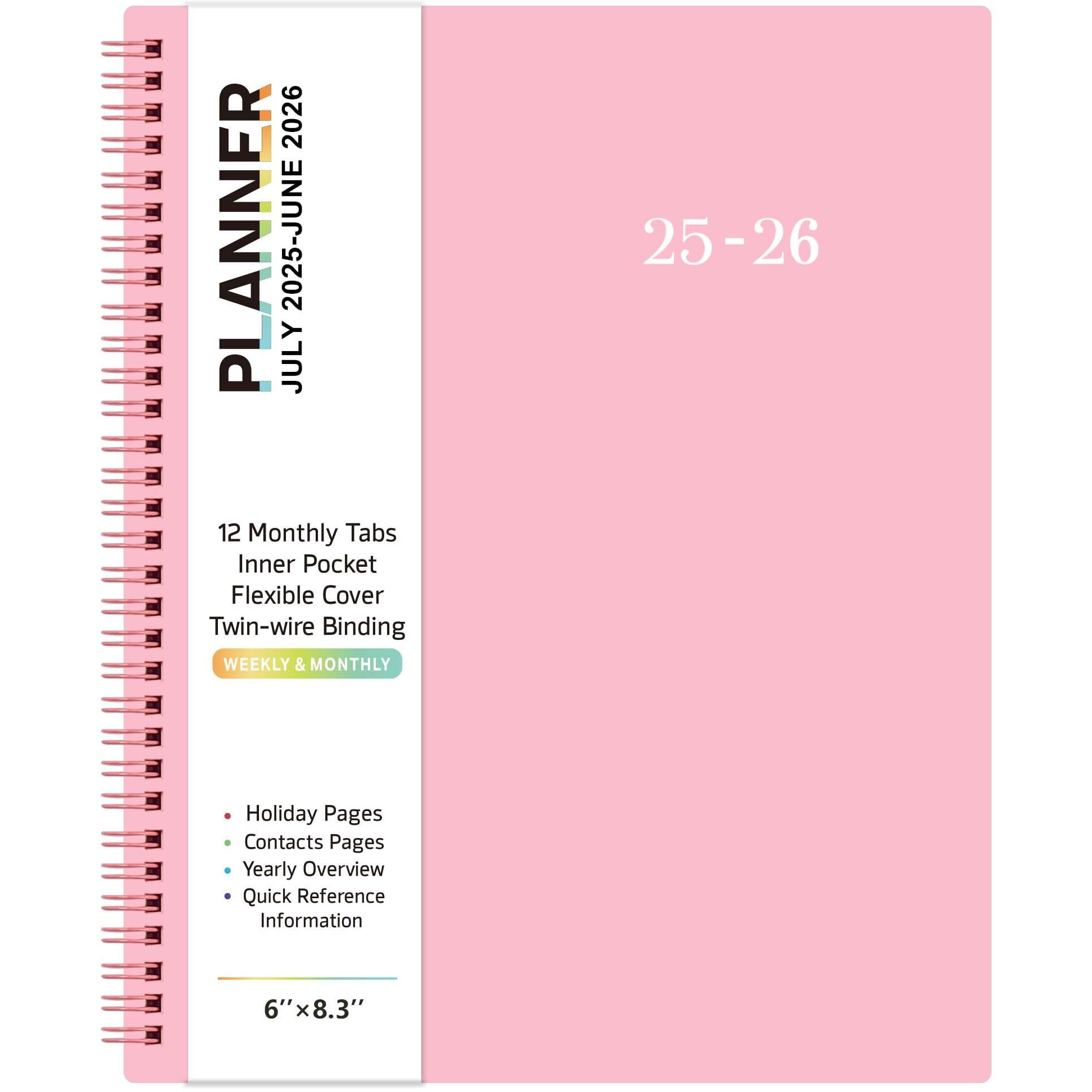 2025-2026 Academic Planner - Academic Planner 2025-2026  July 2025 - June 2026  6.2"" X 8.3""  Flexible Cover  A5 Thick Paper  Twin-Wire Binding - Pink