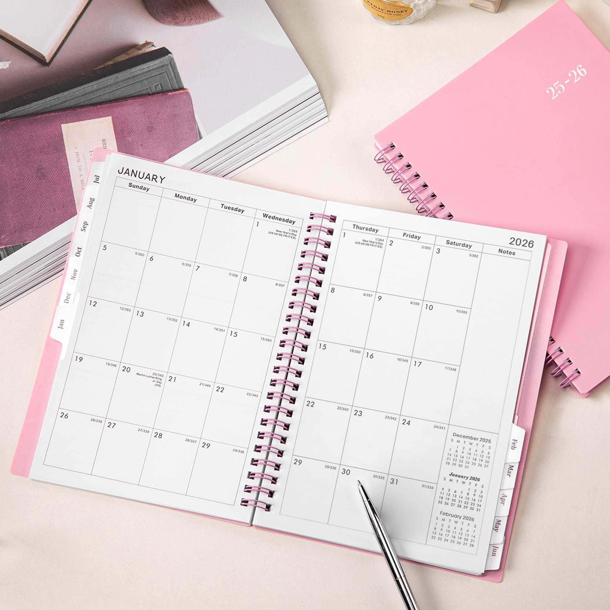 2025-2026 Academic Planner - Academic Planner 2025-2026  July 2025 - June 2026  6.2"" X 8.3""  Flexible Cover  A5 Thick Paper  Twin-Wire Binding - Pink