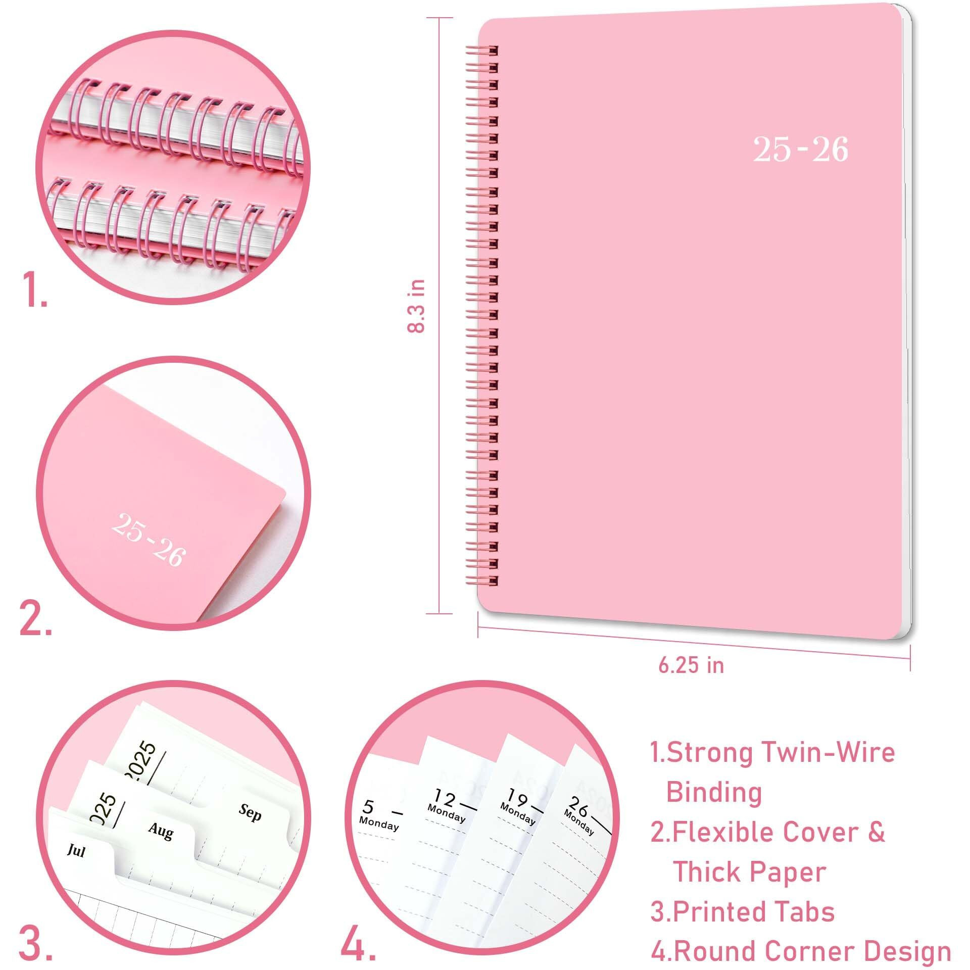 2025-2026 Academic Planner - Academic Planner 2025-2026  July 2025 - June 2026  6.2"" X 8.3""  Flexible Cover  A5 Thick Paper  Twin-Wire Binding - Pink