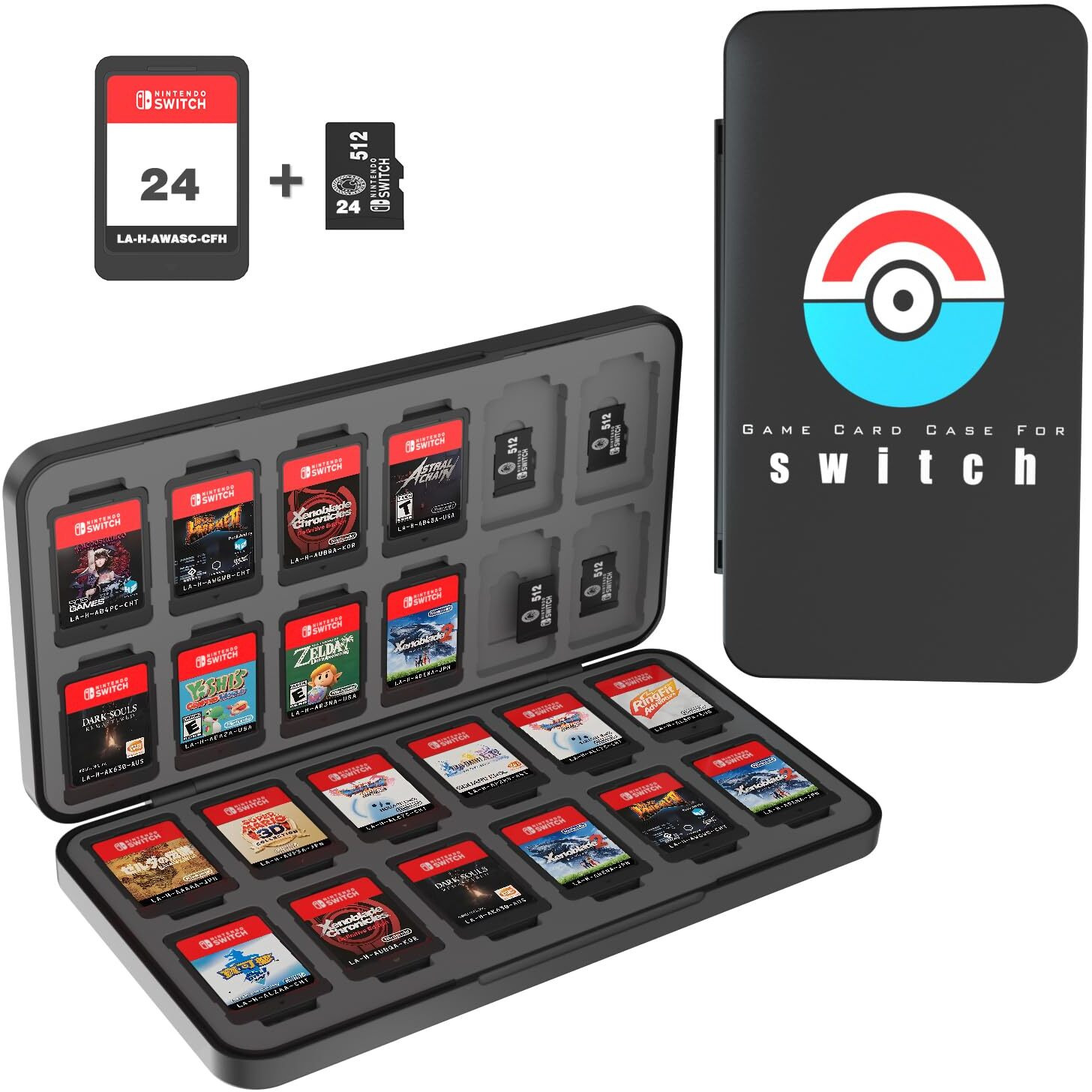 Purbhe Switch Game Case For Nintendo Switch Game Card Portable Nintendo Switch Game Holder With 24 Game Cartridge Slots And 24 Micro Sd Card Slots Nintendo Switch Accessories For Travel(Black)