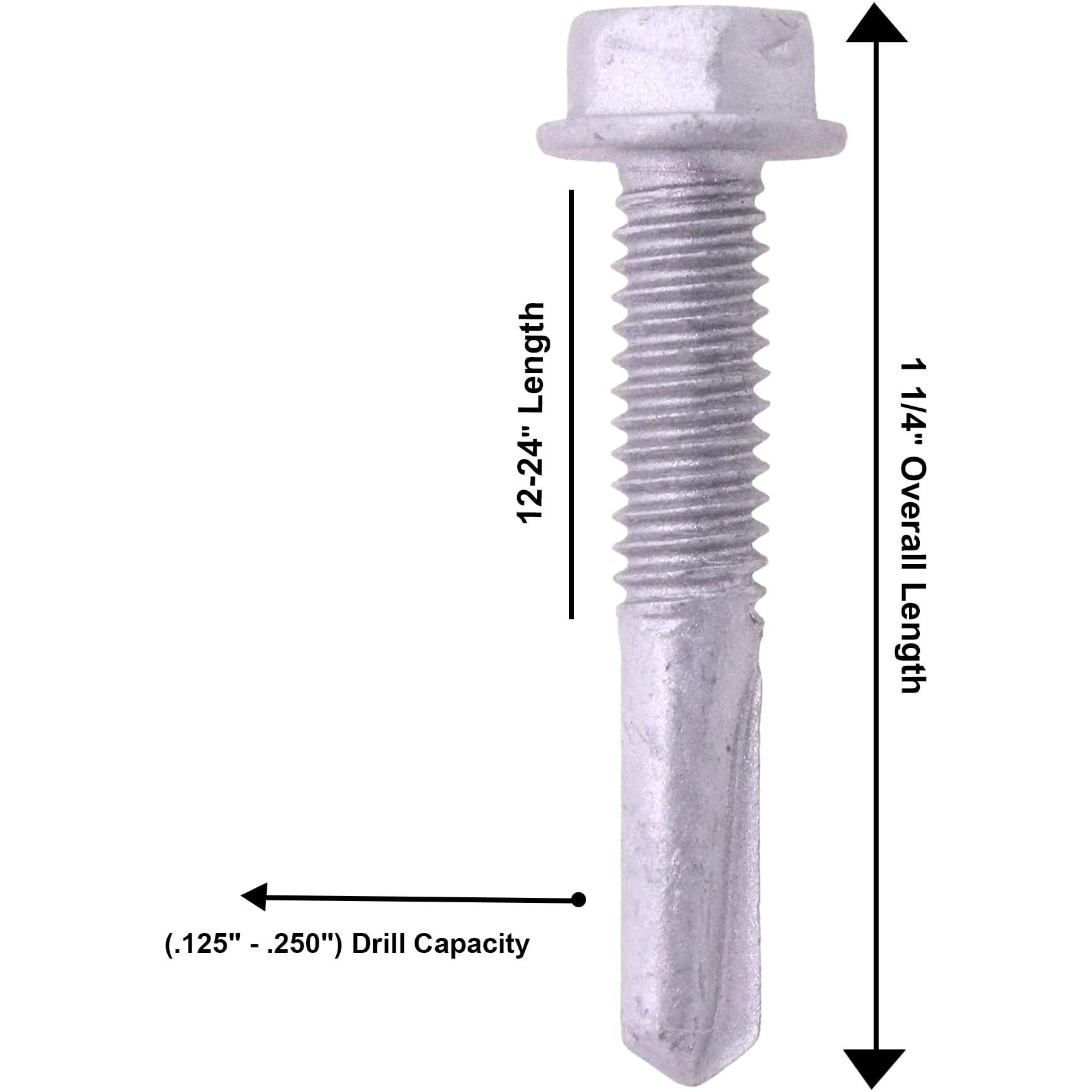 U-Turn Fasteners Self Tapping Screws - 12-24 X 1-1/4"" Hex Washer Head Self-Drilling Tek Screw Zinc Plated Steel For Attaches Sheet Metal Steel Or Steel To Metal | (Pack Of 50)