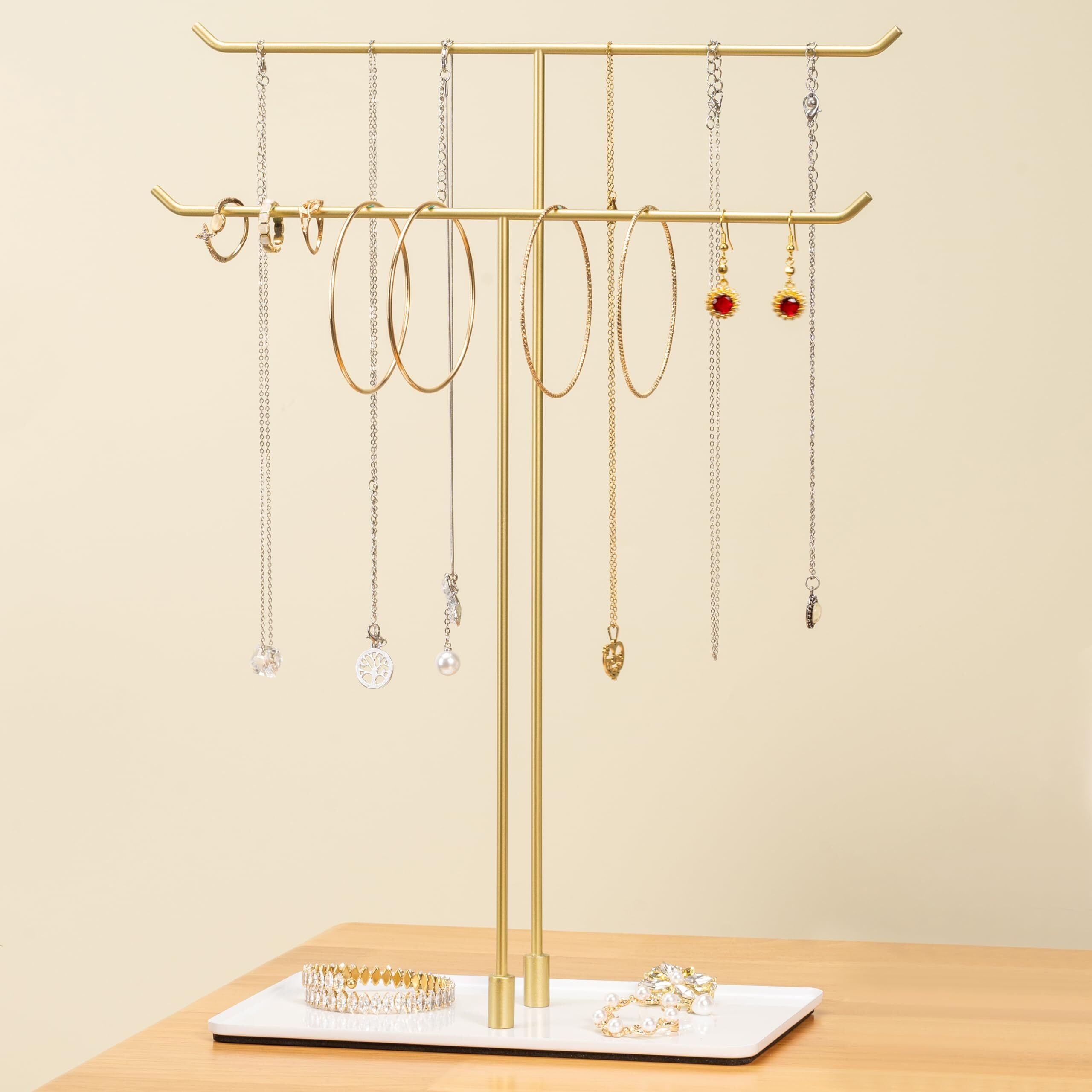 Bussdis Necklace Holder Jewelry Stand Organizer For Necklaces And Bracelets  Metal Display Stand  Gift For Women  Ideal For Home  Bedroom  Or Vanity  Gold