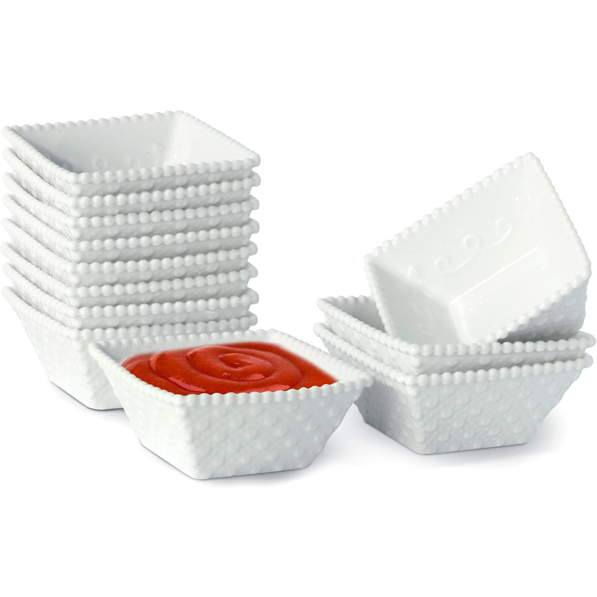 Uibfcwn 2.3 Oz Ceramic Dip Bowls Set  White Dipping Sauce Bowls/Dishes For Tomato Sauce  2.7 Inches Soy Sauce Dish  Square Side Dishes  Mini Appetizer Plates For Condiment Sushi