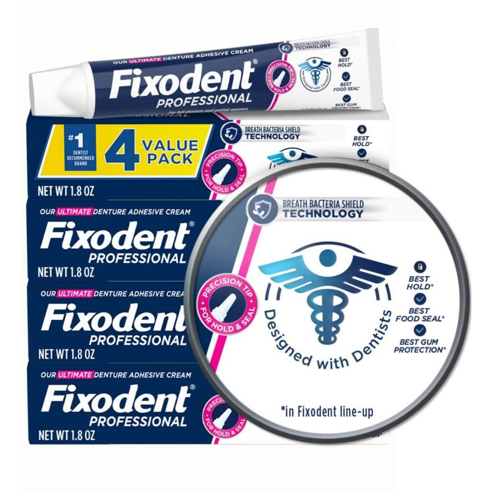 Fixodent Professional Ultimate Denture Adhesive Cream For Full And Partial Dentures  1.8 Oz  4 Pack