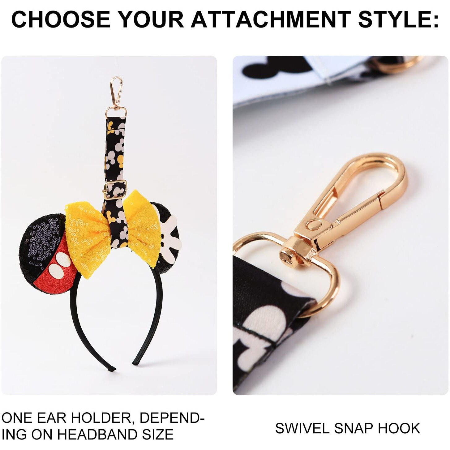 2Pcs Mouse Ear Holder For Backpack Bag Headband Holder Lanyard Strap Keychain Trip Accessories Hanging Display Decor Organizer Short