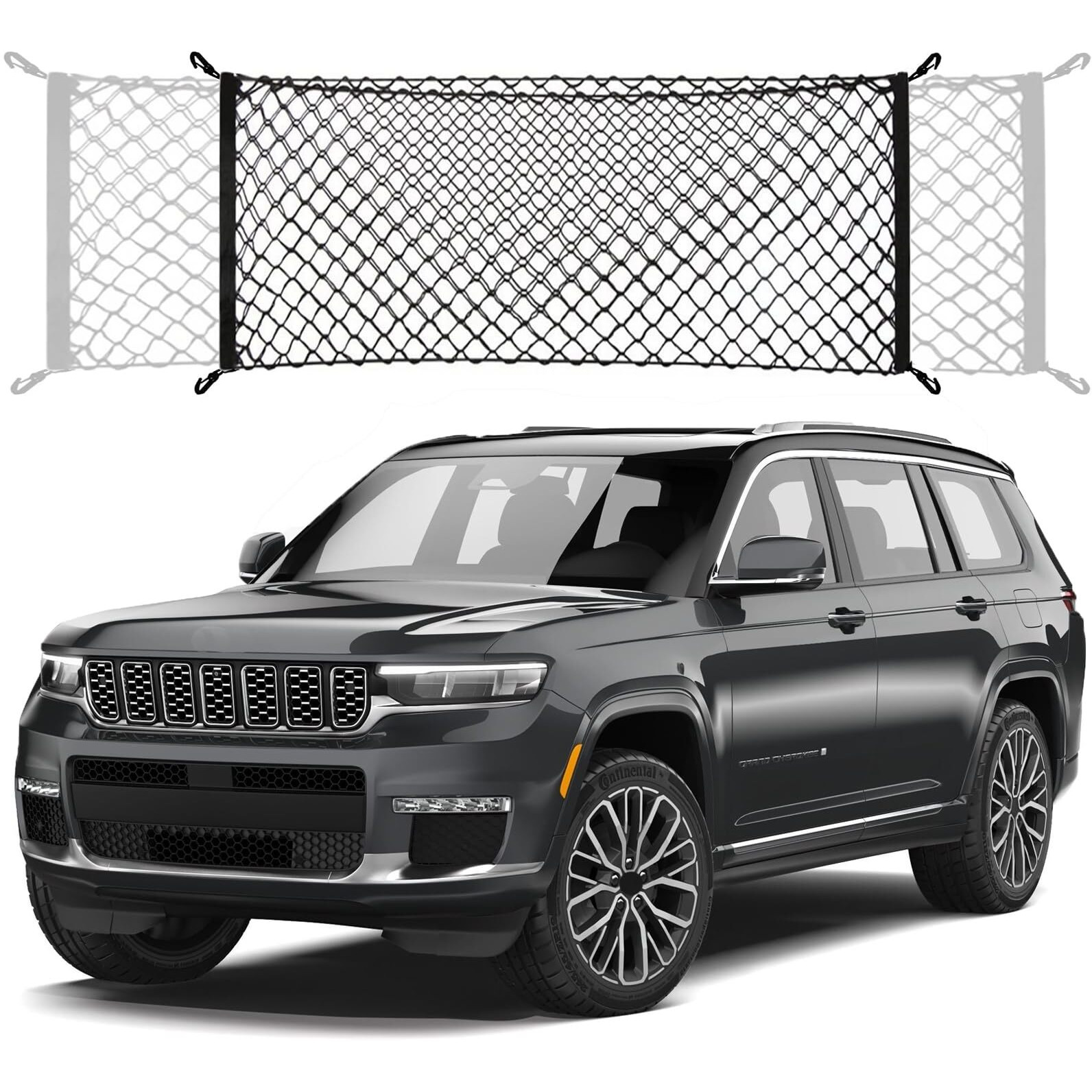 Envelope Style Trunk Cargo Net Compatible With Jeep Grand Cherokee New 2025 2024 2023 2022  Grand Cherokee L 2025 2024 2023 2022 (Both 5 And 7 Seats) Suv Nylon Car Rear Mesh Tailgate Netting