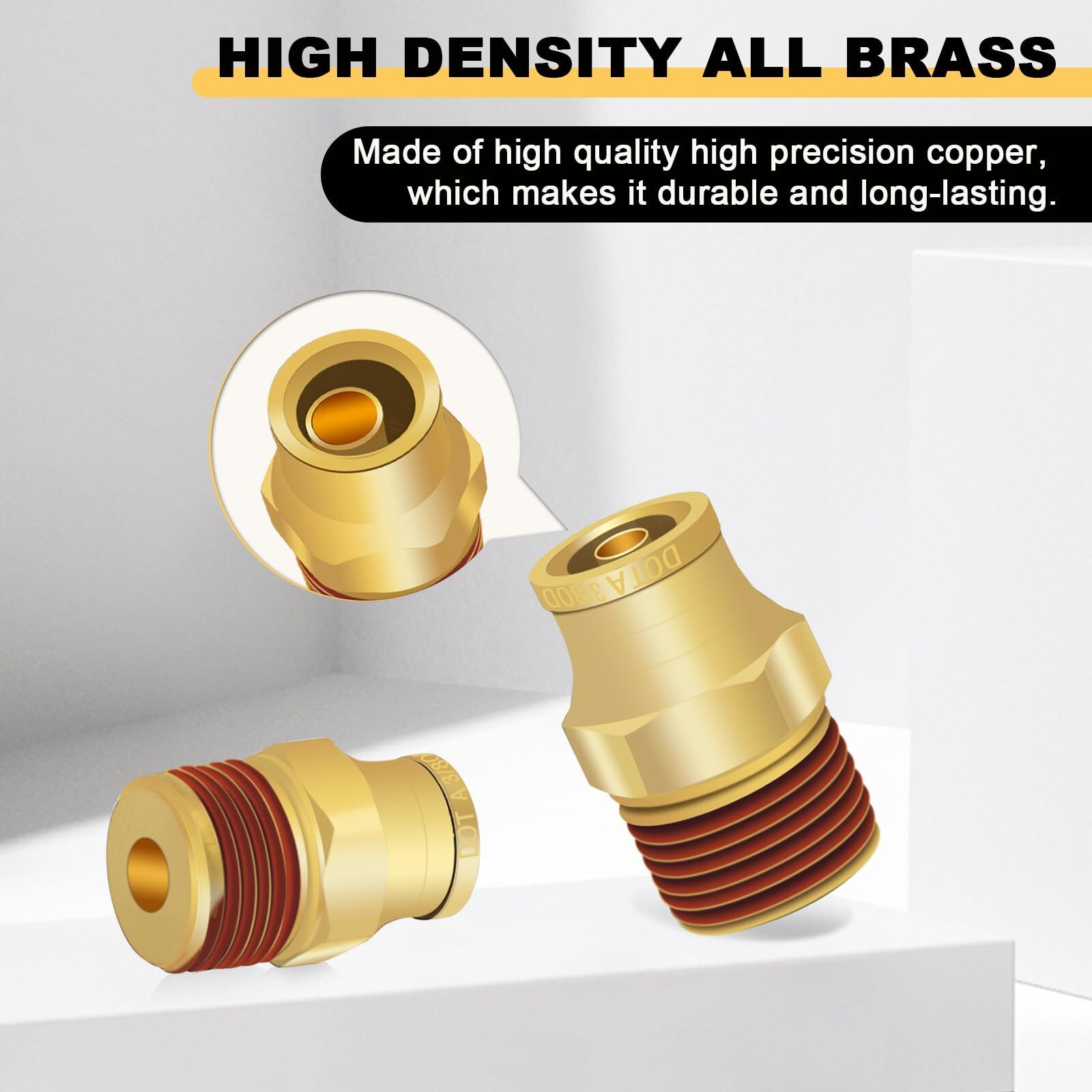 Siptenk 3/8"" Dot Brass Push To Connect Air Line Fittings 5 Pcs  3/8"" Od Tube X 3/8"" Npt Thread Air Brake Line Quick Connect Fittings For Truck Trailers Industry Air System